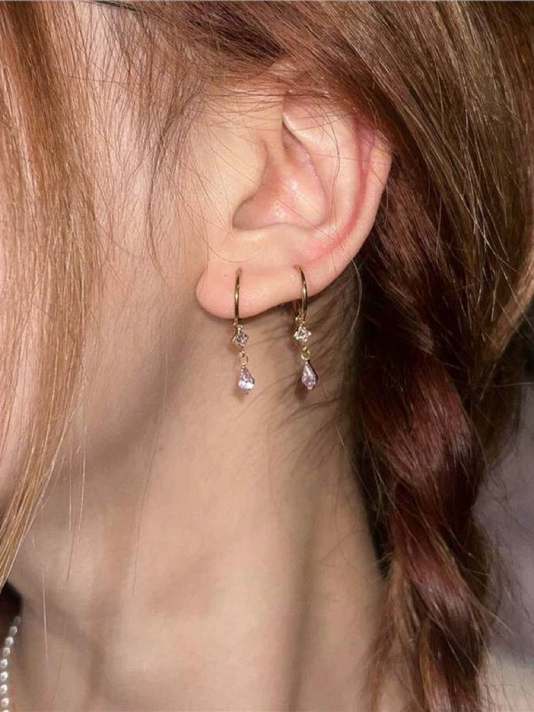 Crystal Pink Hoop Earrings