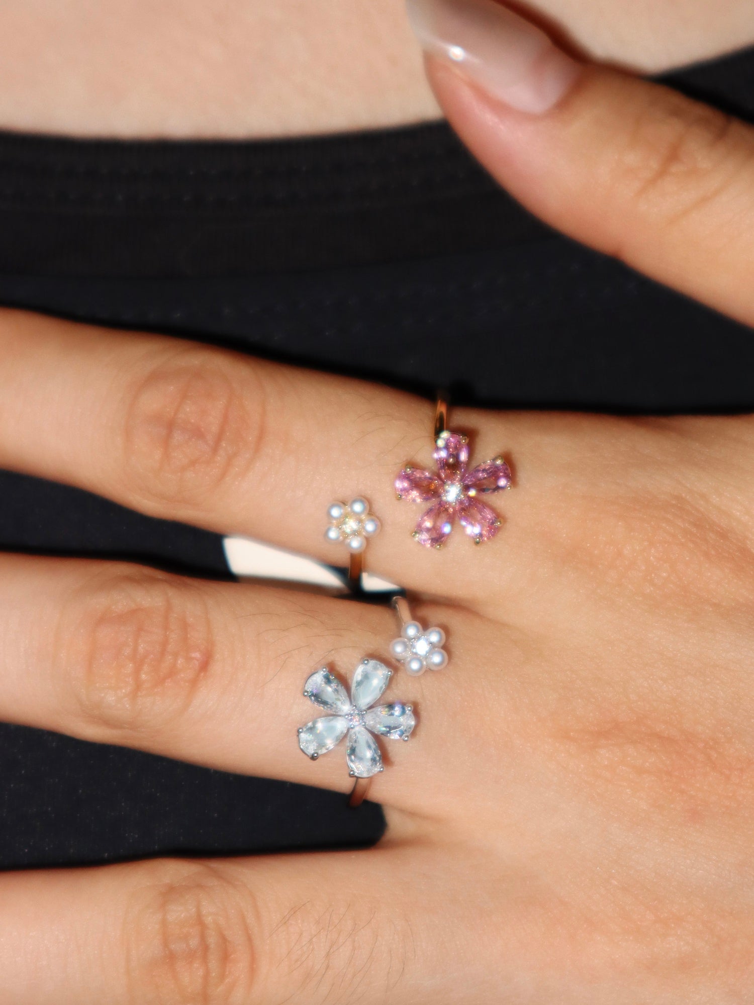 Deirdre Pink Flower & Pearl Ring