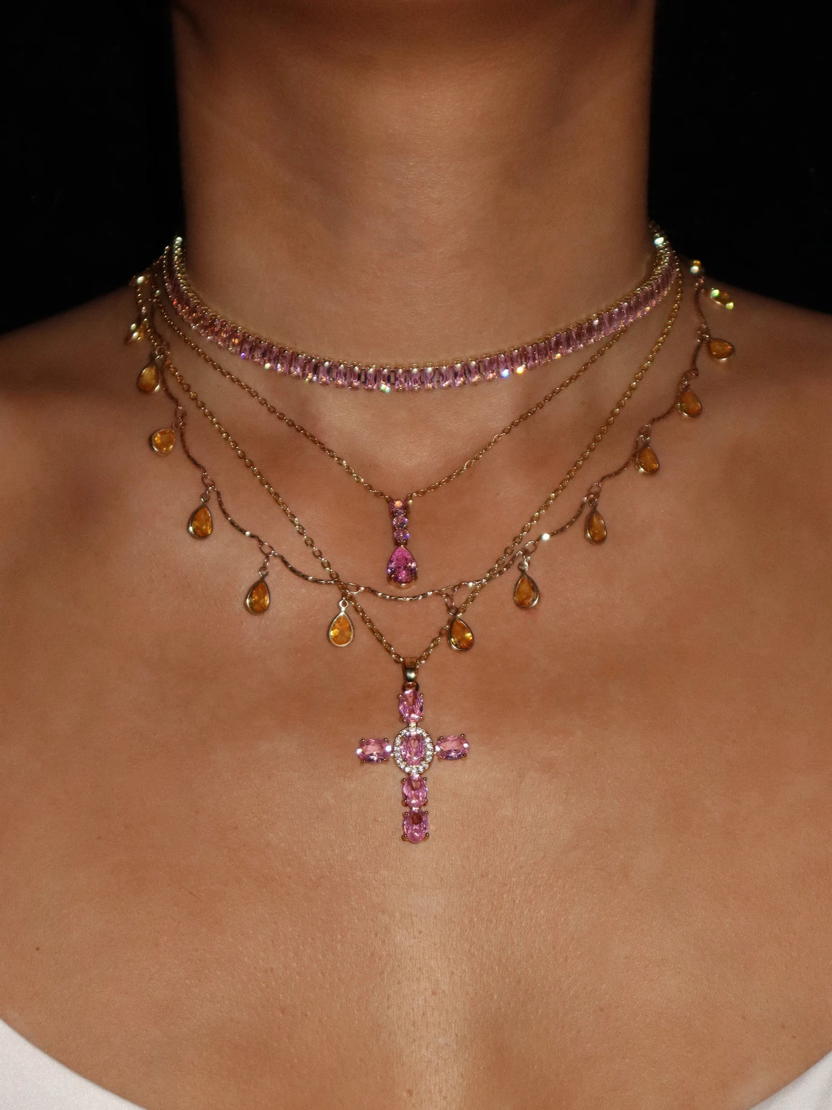 Josie Pink Golden Choker Necklace