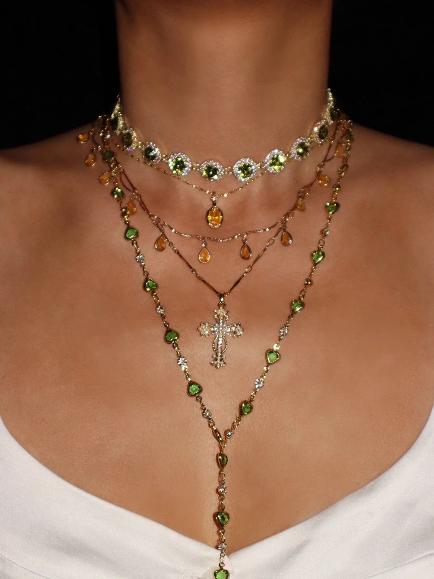 Margaret Green Hearts Long Necklace