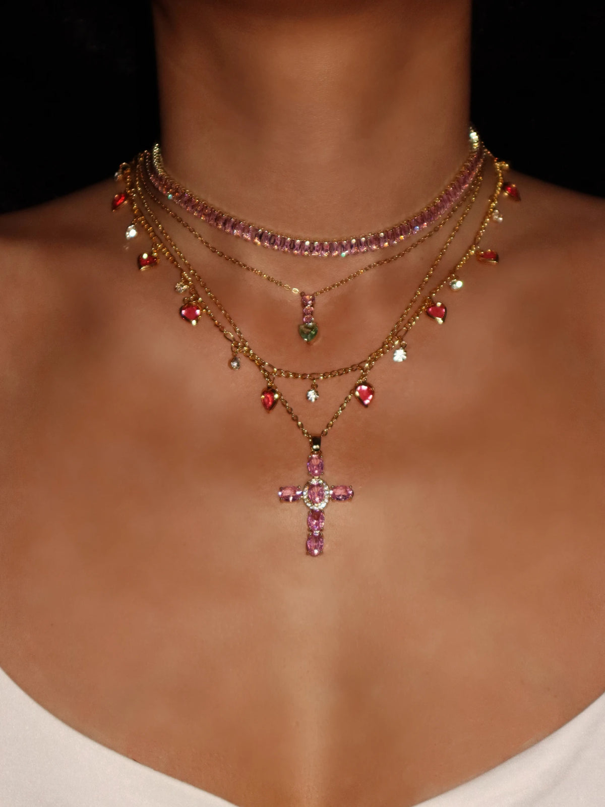 Ada Pink Hearts Chain Necklace