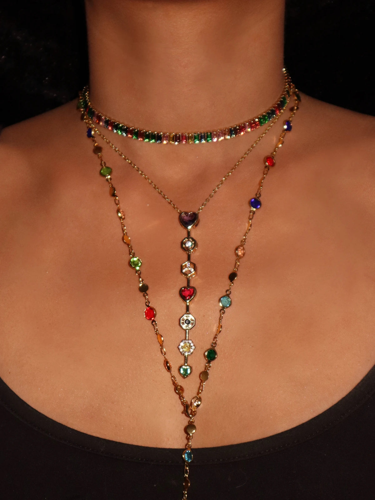Heloise Colorful Hearts Drop Necklace