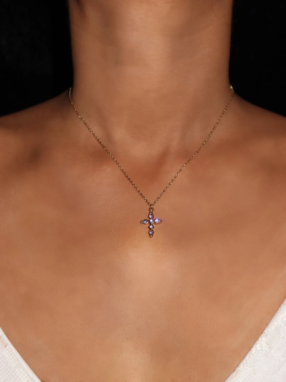 Deborah Petit Purple Cross Necklace - Kuri Jewelry