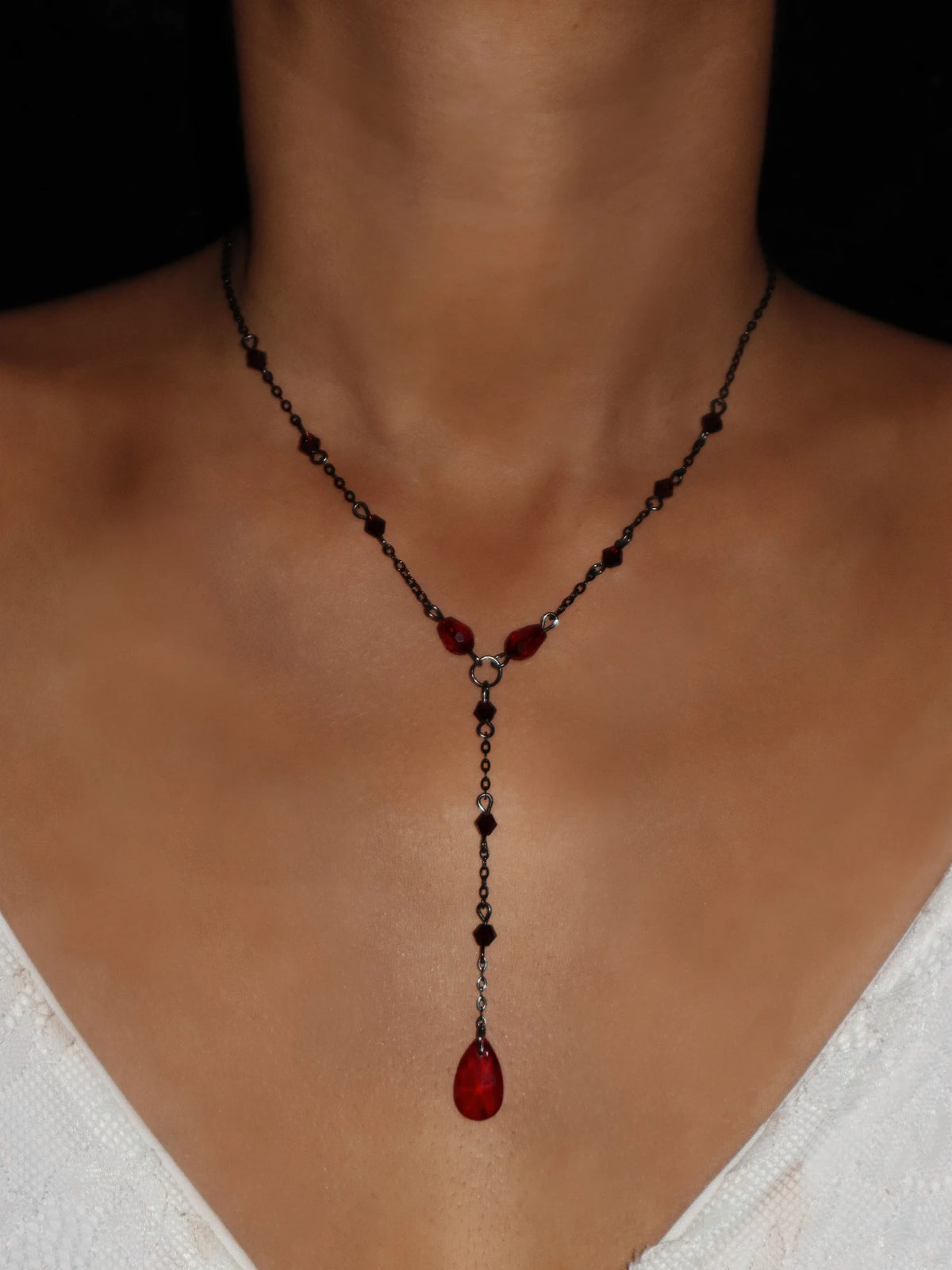 Goth Red Drop Lariat Necklace