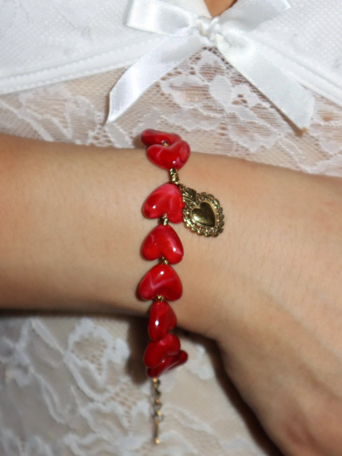 Sacred Chunky Red Hearts Bracelet