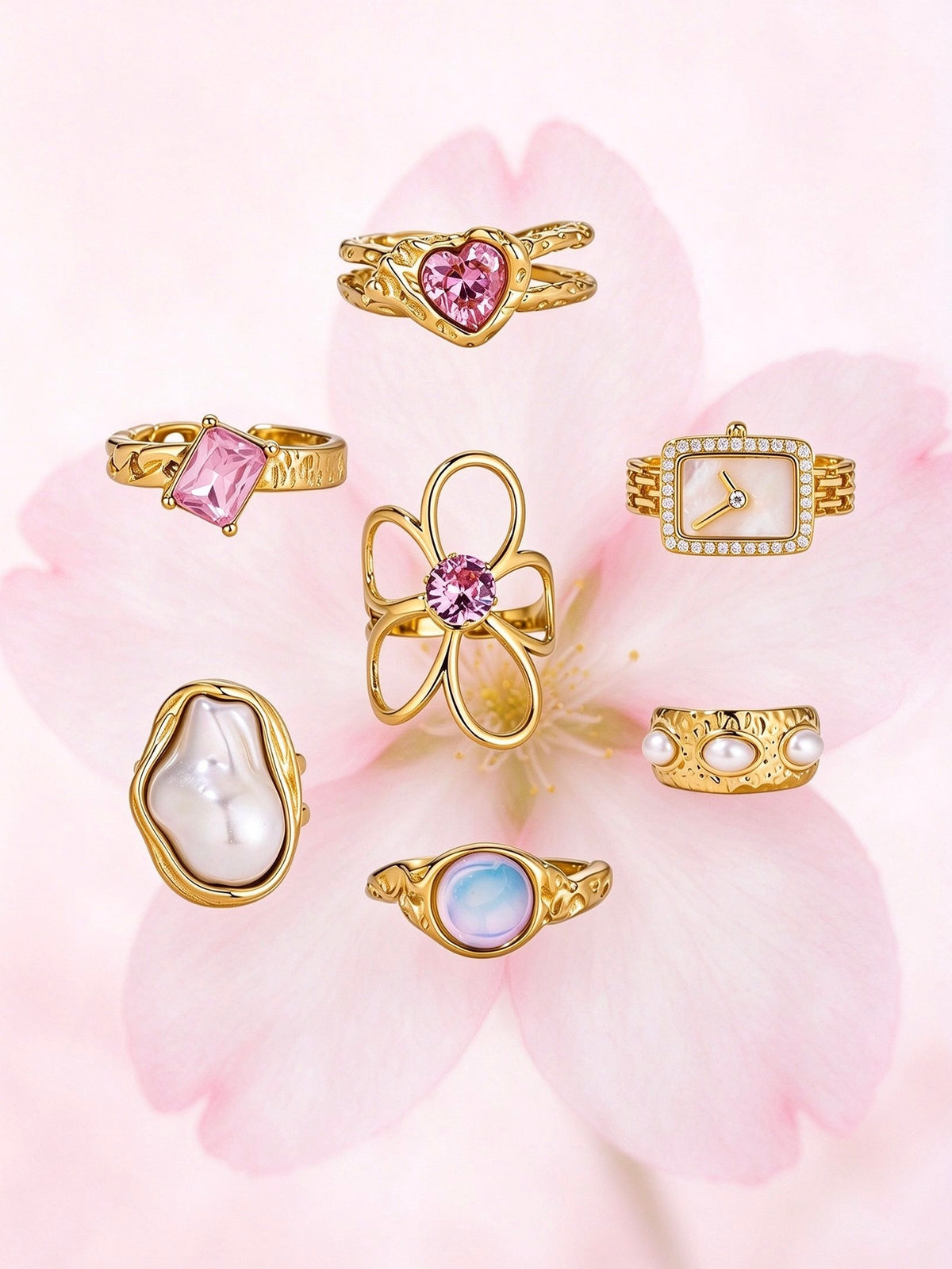 Pink & Pearl Ring Set I