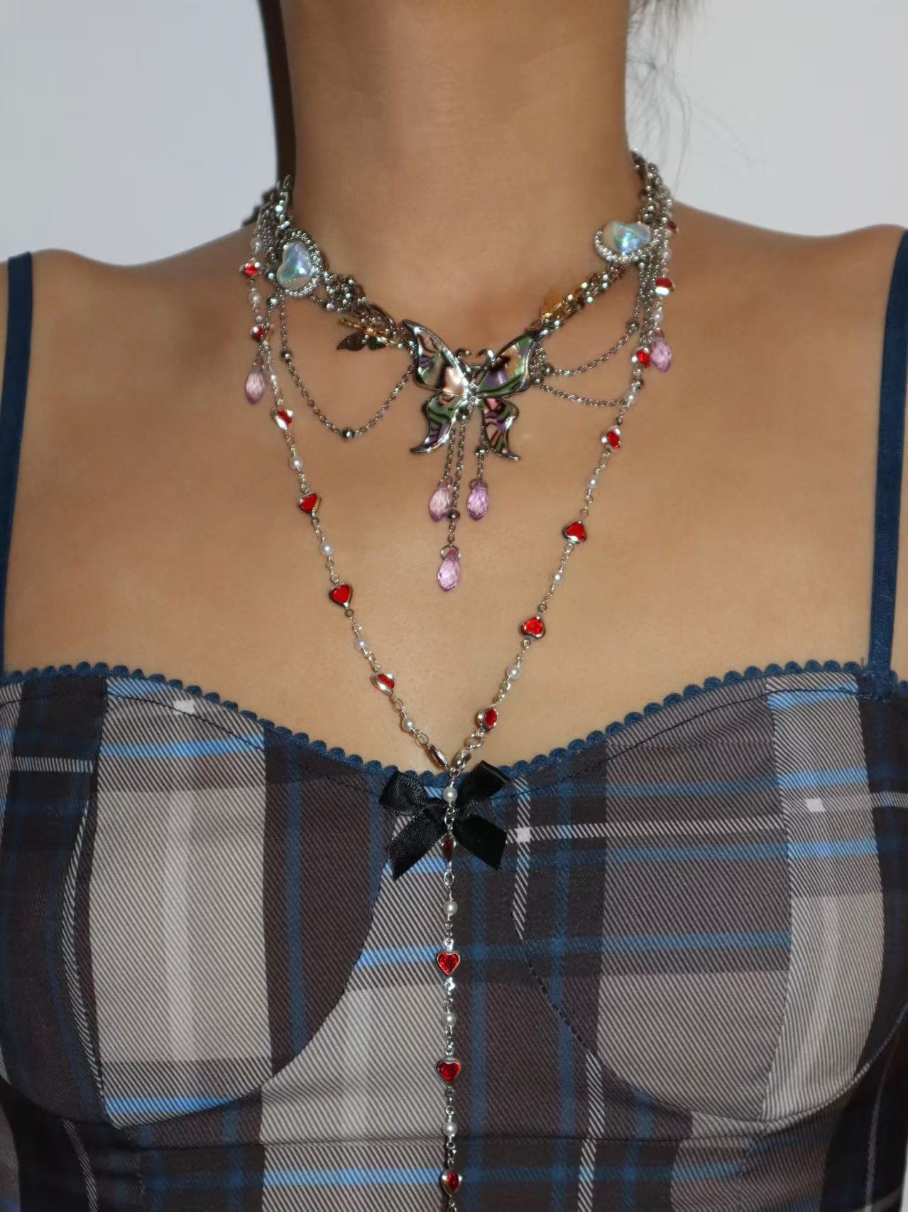 Wallis Colorful Butterfly Silver Necklace