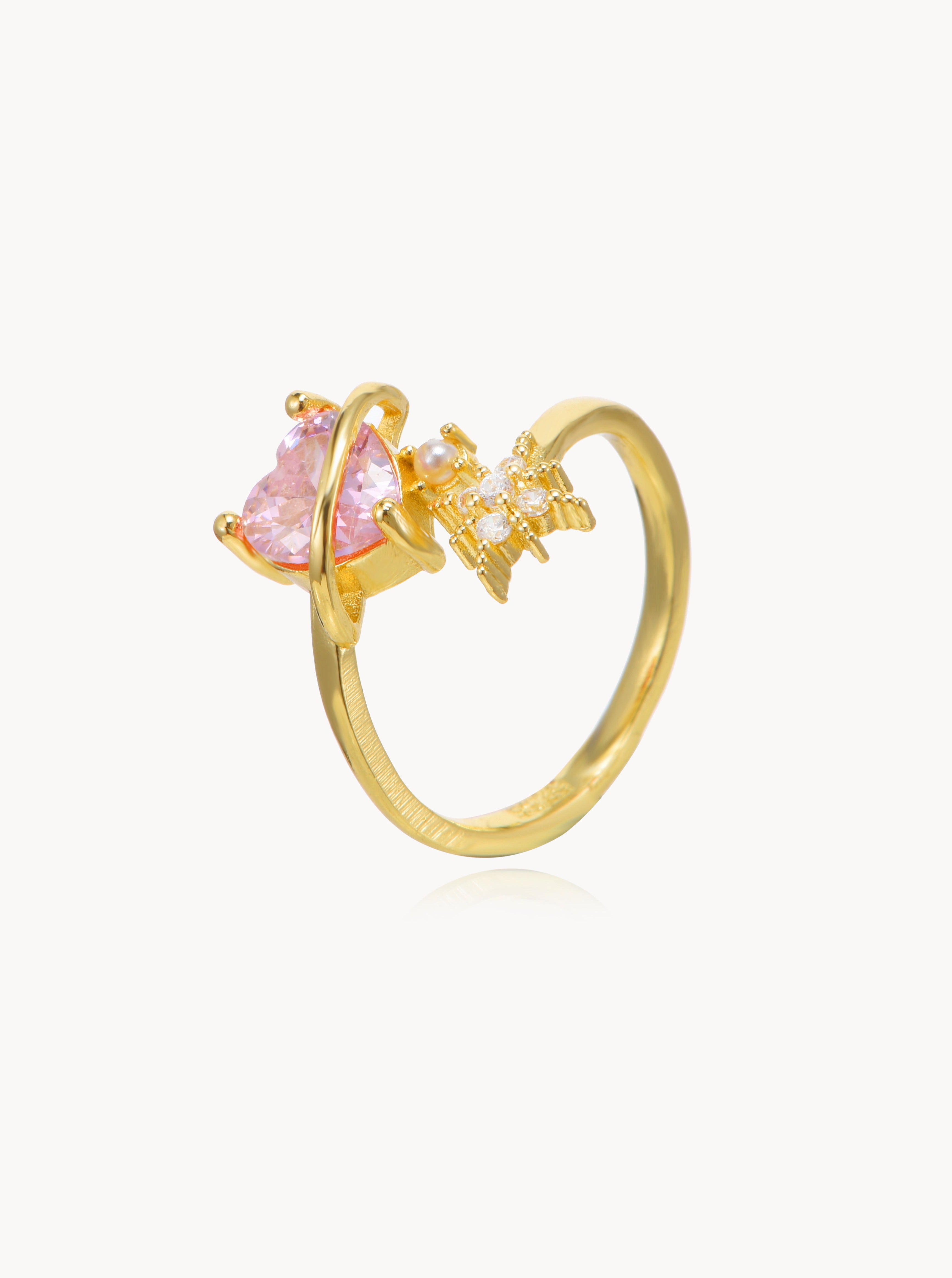 Naomi Pink Heart Golden Ring - Kuri Jewelry