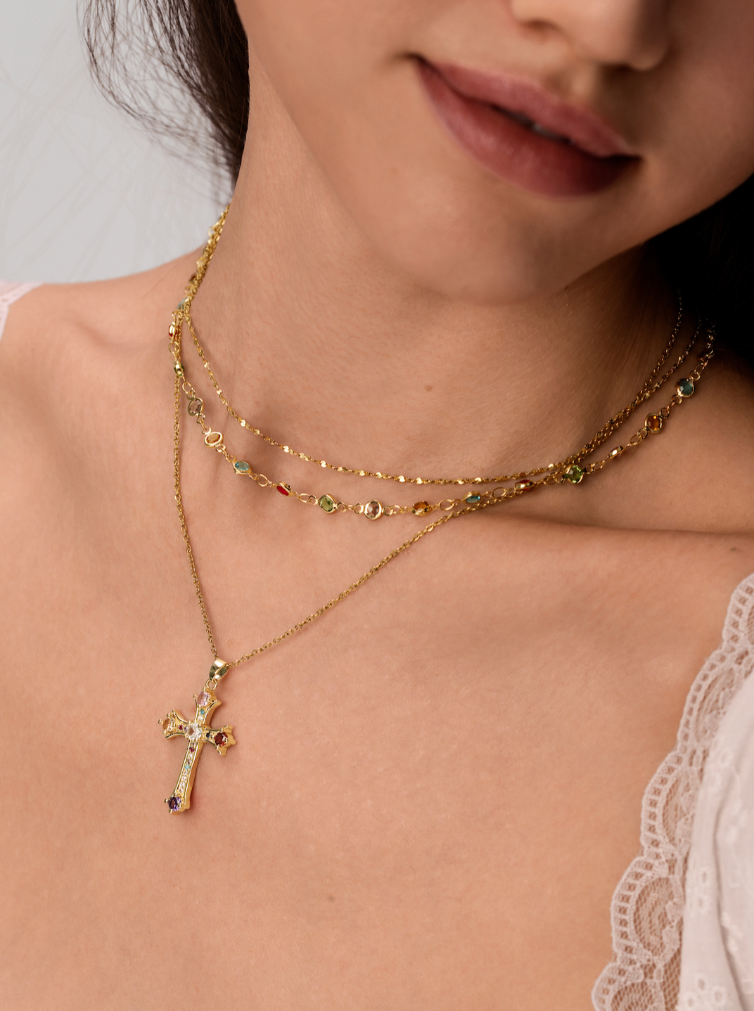 Natasha Colorful Cross Golden Necklace - Kuri Jewelry
