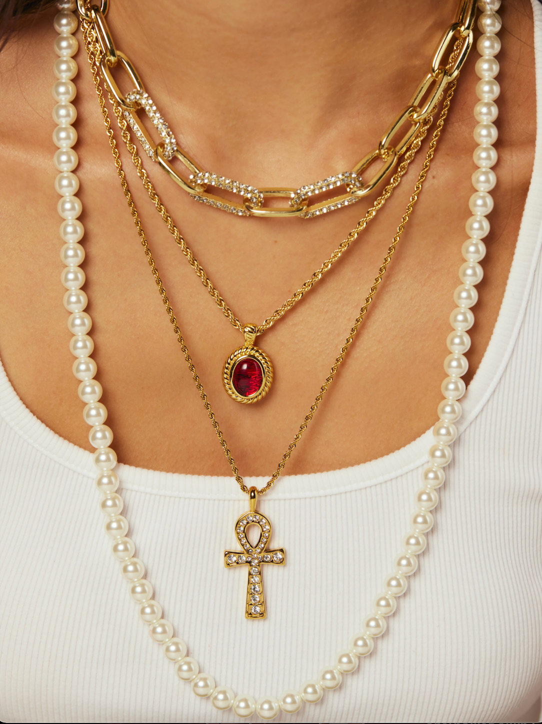 Glittering Golden Ankh Necklace - Kuri Jewelry