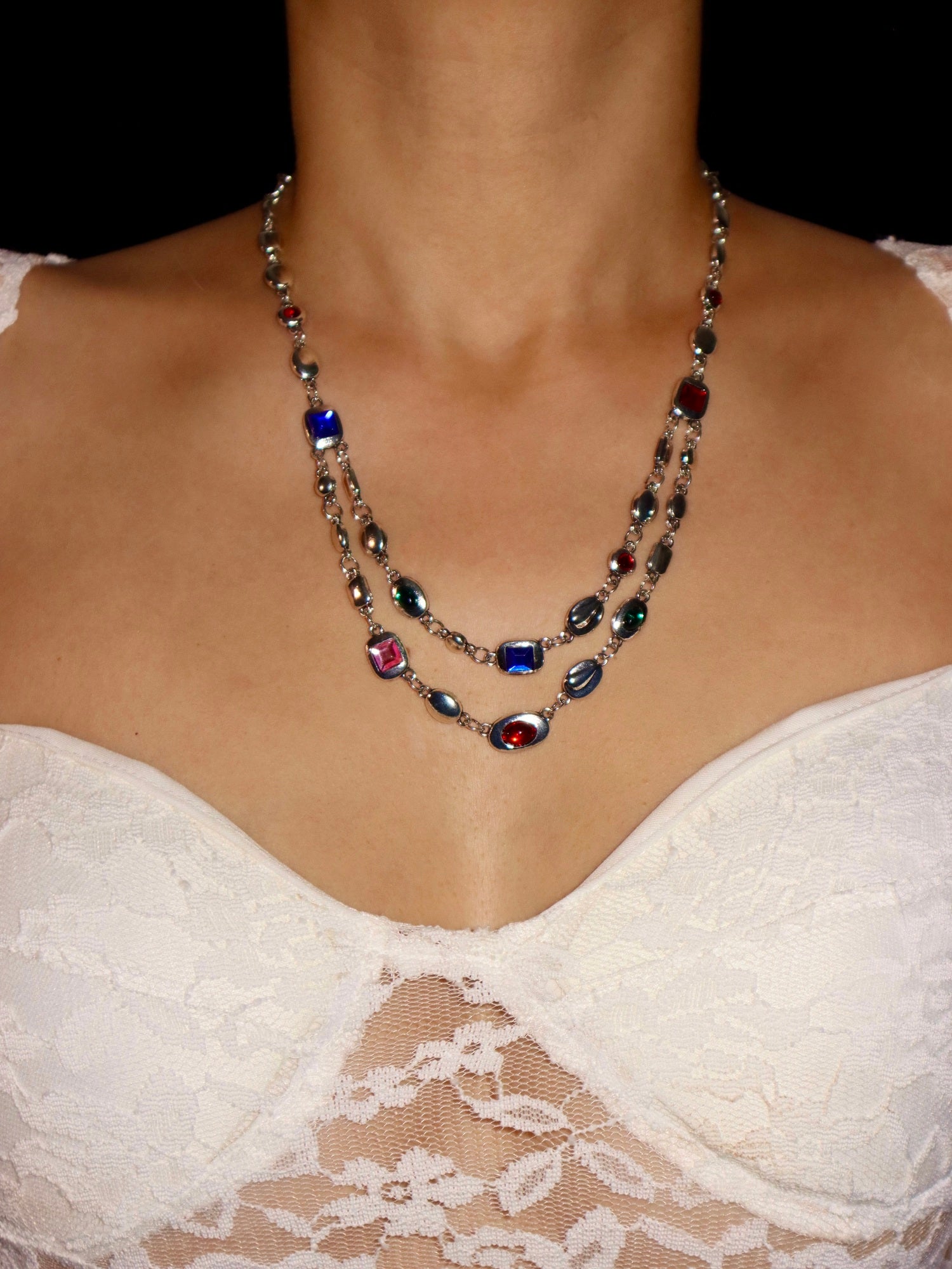 Aditi Colored Layered Silver Chain Necklace | Elegant Minimalist Jewelry – Kuri