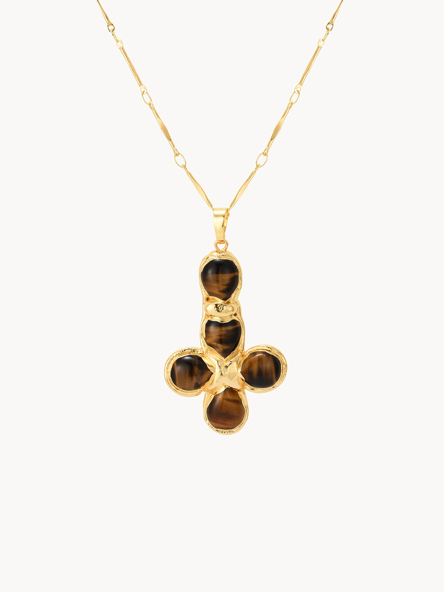 Agatha Tiger's Eye Cross Necklace | Elegant Minimalist Jewelry – Kuri