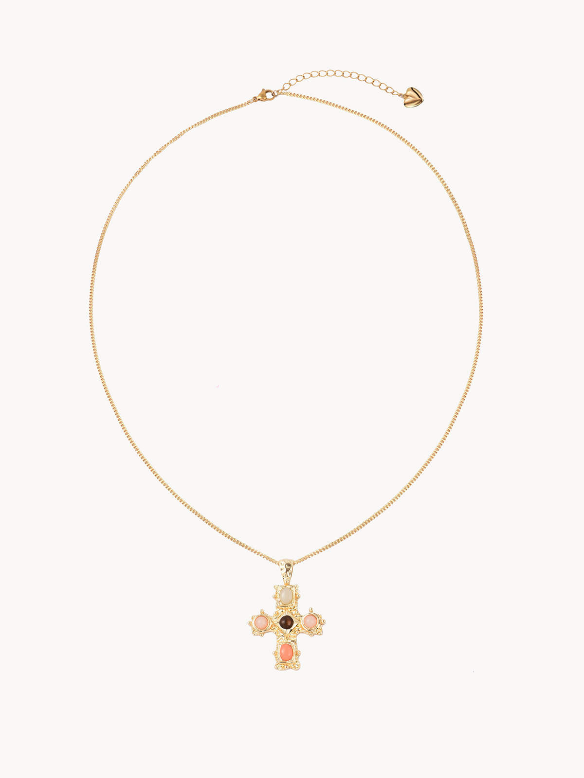 Cassie Natural Stones Cross Long Necklace