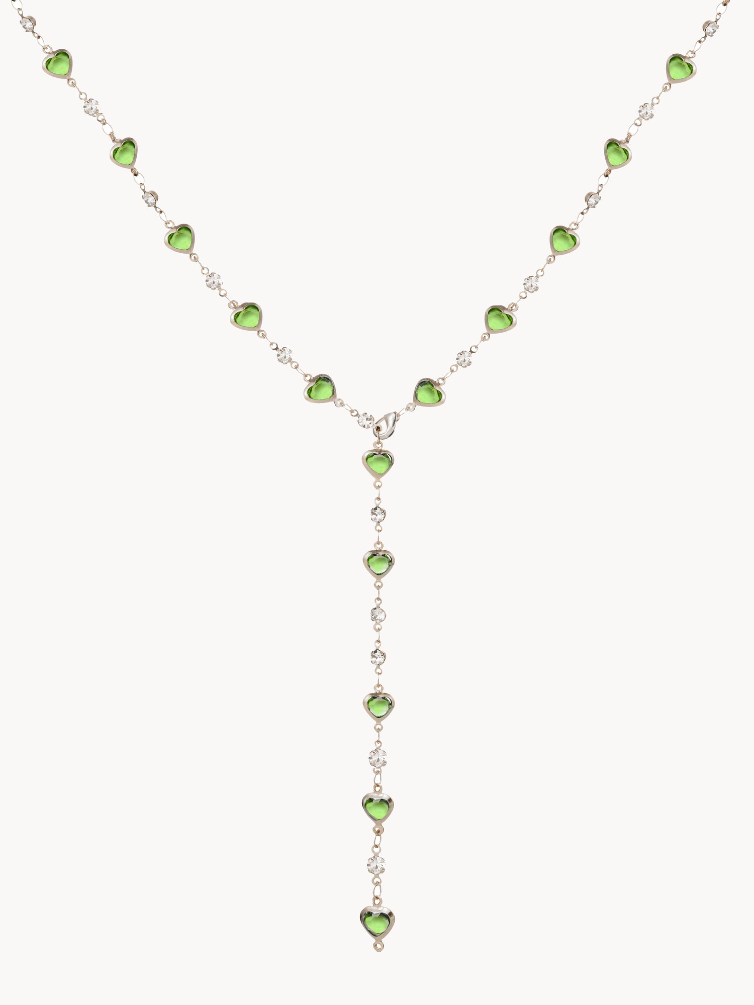 Margaret Green Hearts Silver Long Necklace - Kuri Jewelry