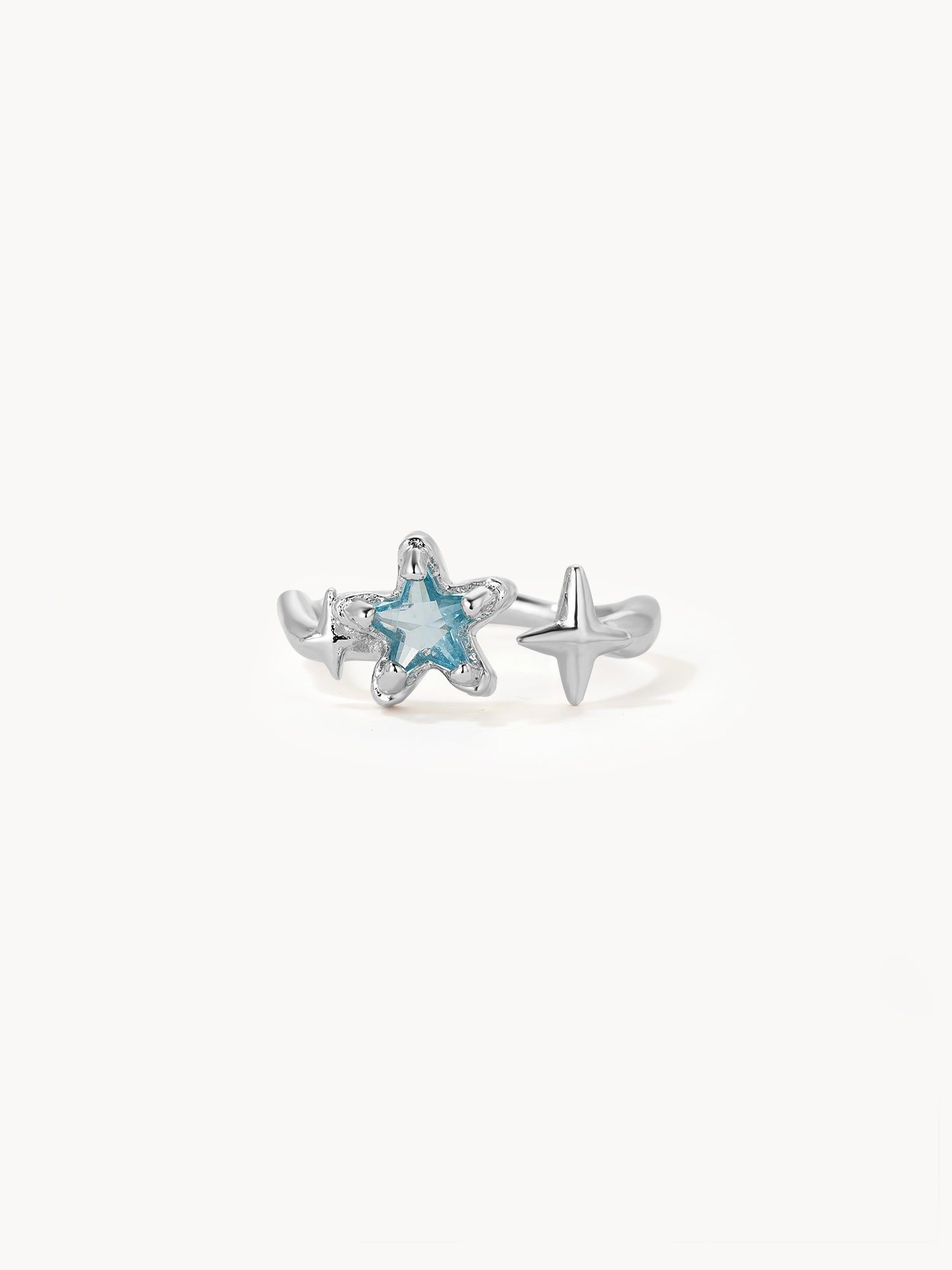 Aquamarine Star Silver Ring - Kuri Jewelry