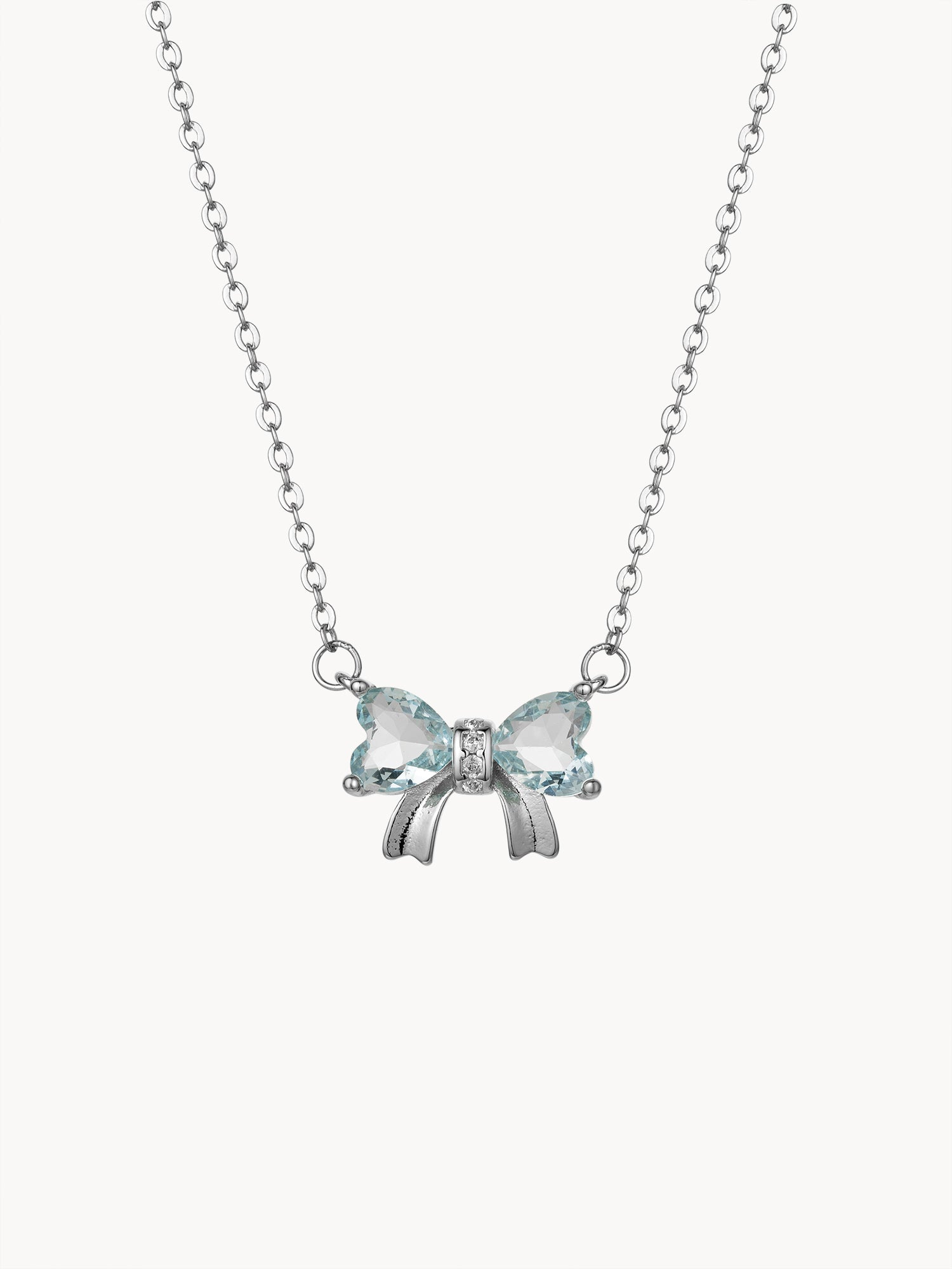 Aquamarine Bow Silver Necklace - Kuri Jewelry