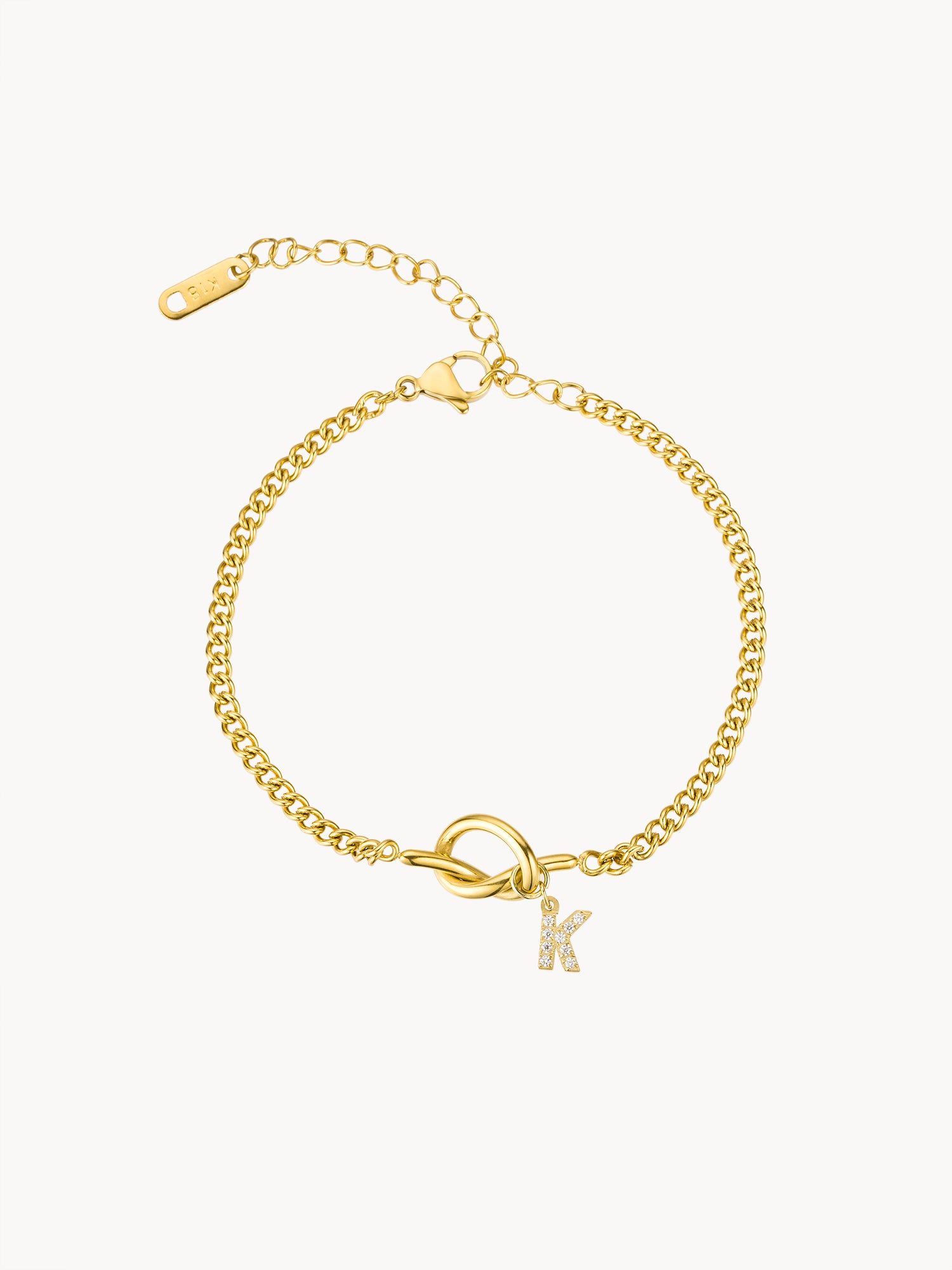 Letter Pendant Love Knot Cuban Chain Bracelet - Kuri Jewelry