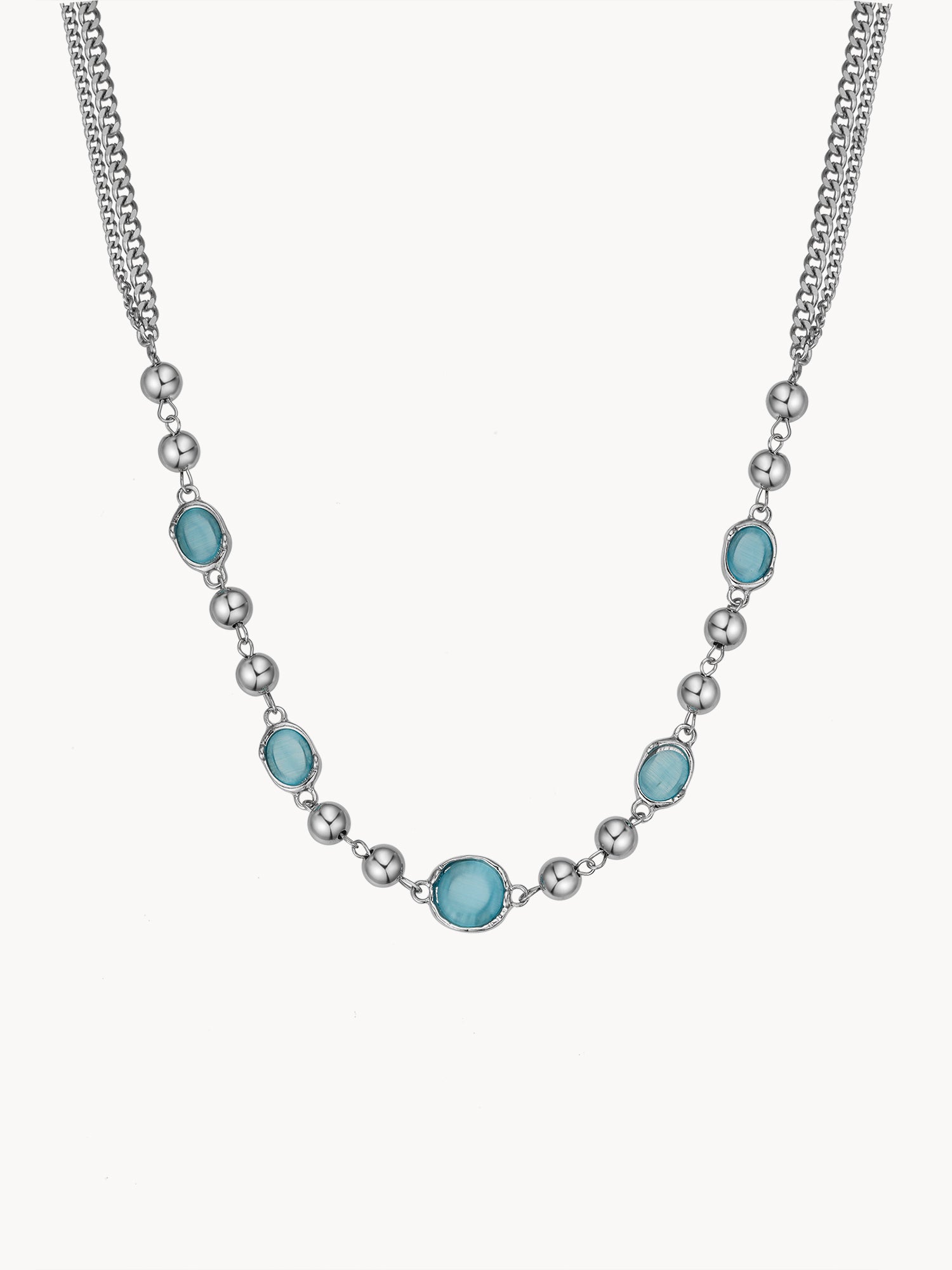 Cornelia Aqumarine Silver Chain Necklace - Kuri Jewelry