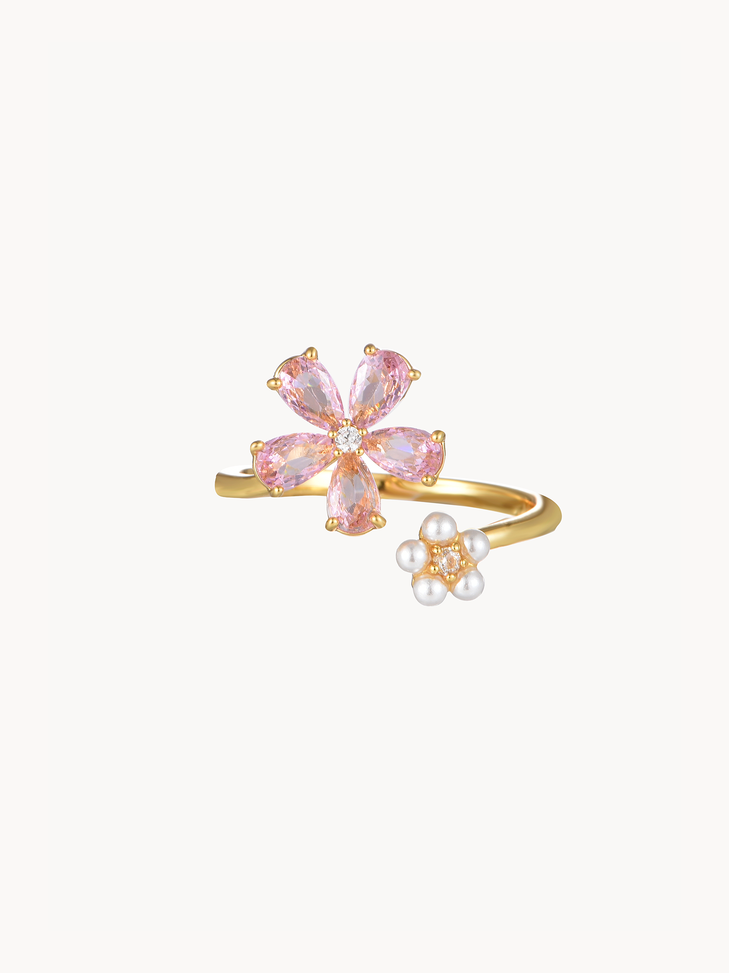 Deirdre Pink Flower & Pearl Ring