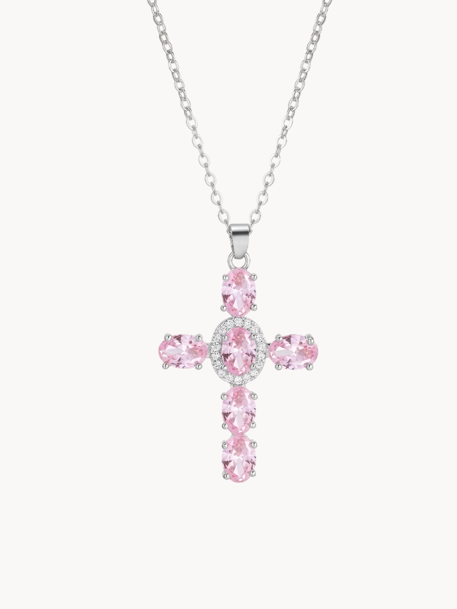 Newsweetspot ピンク　ネックレス Pink Cross Silver Necklace | Elvira Collection | Kuri Jewelry