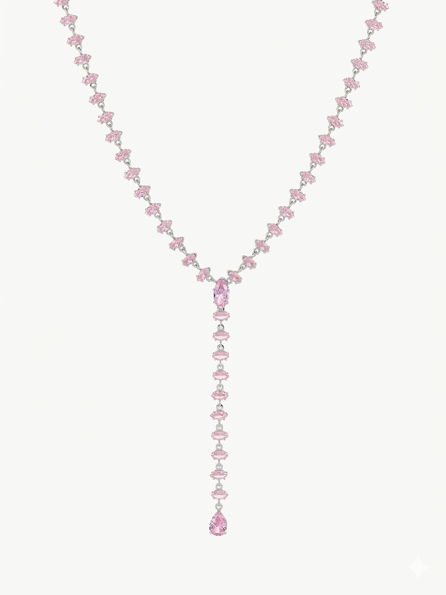 Maxine Pink Crystal Lariat Necklace - Kuri Jewelry