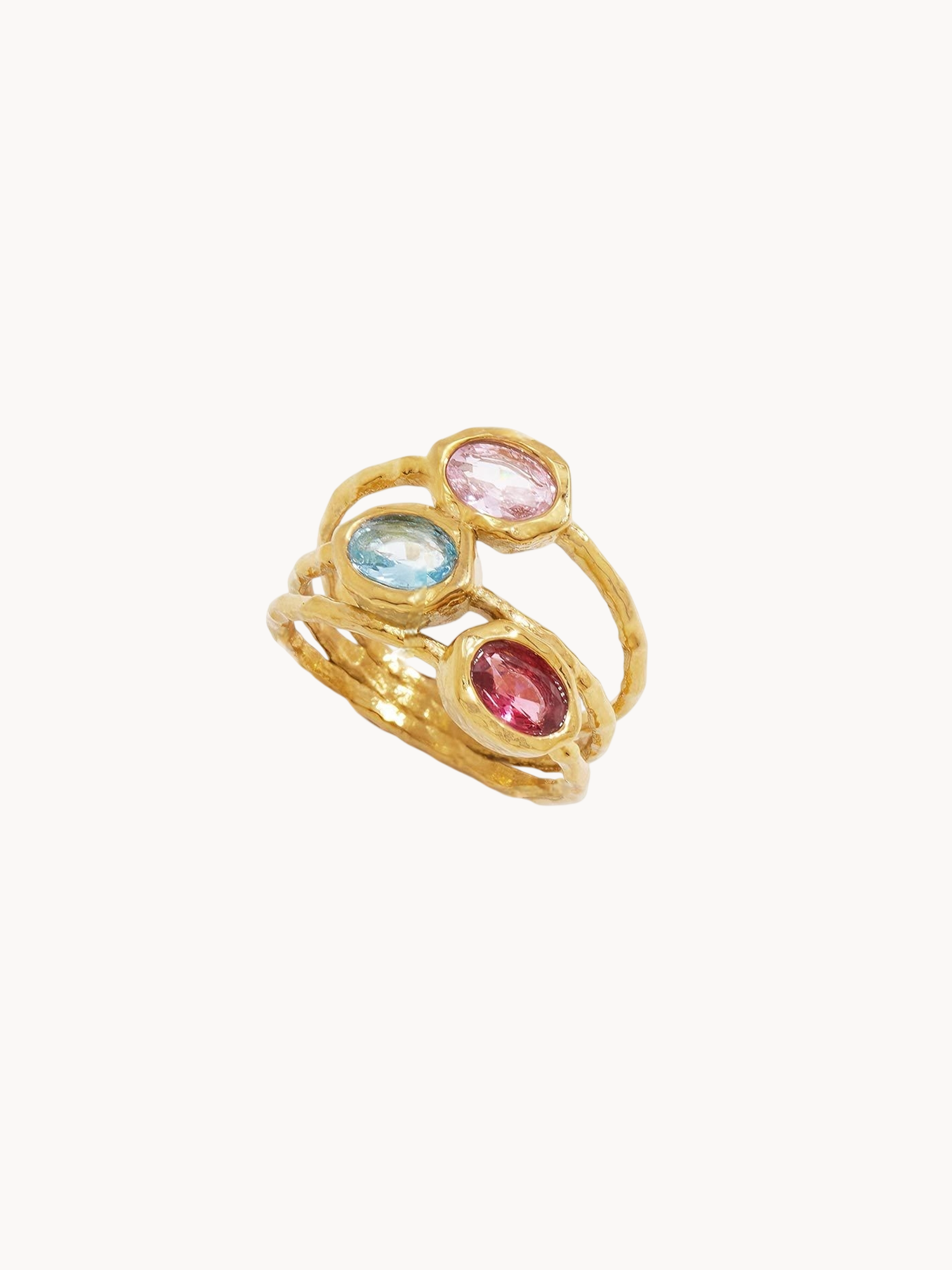 The Trio Gemstone Textured Golden Ring