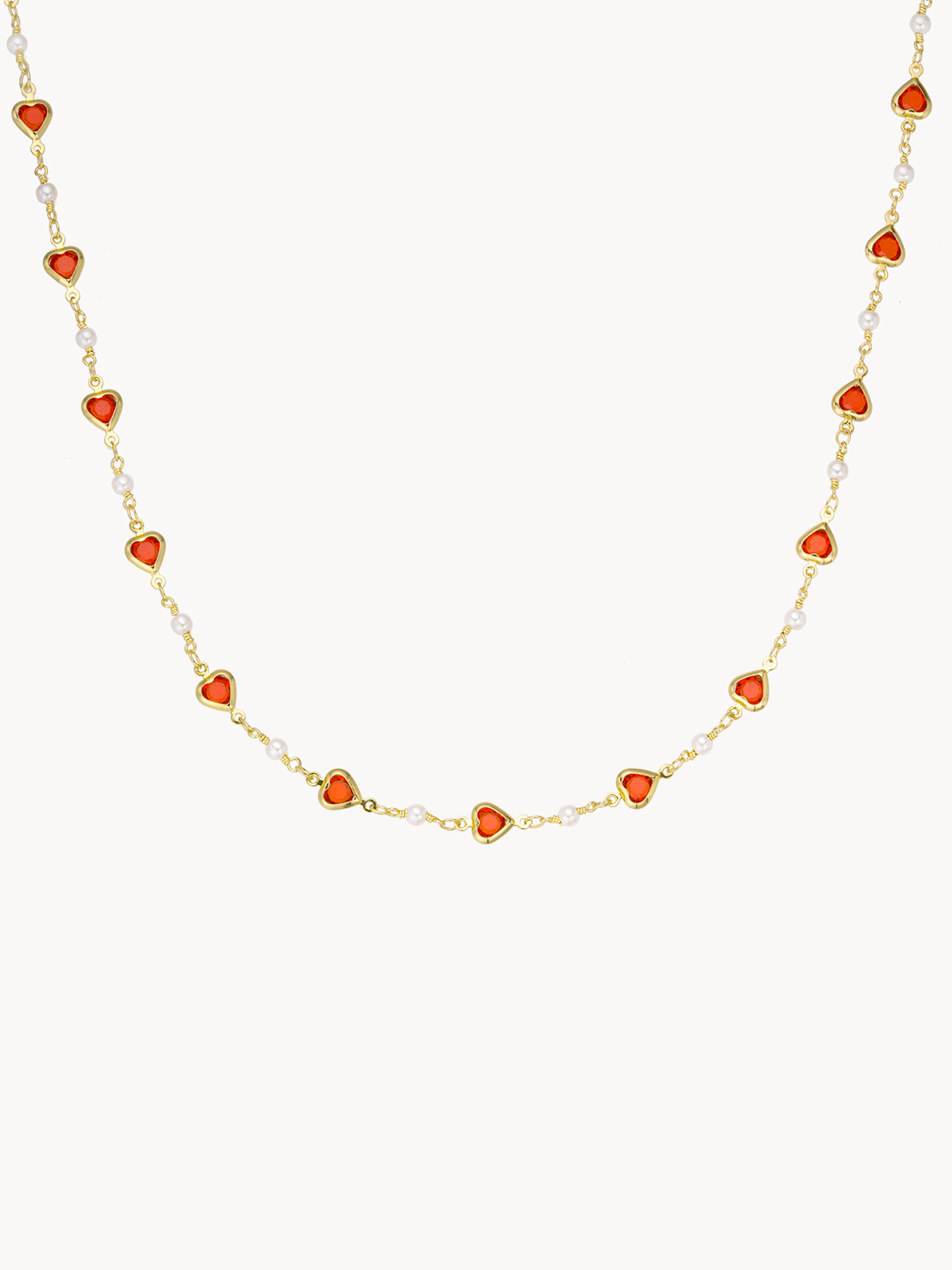 Margaret Red Hearts Pearl Necklace