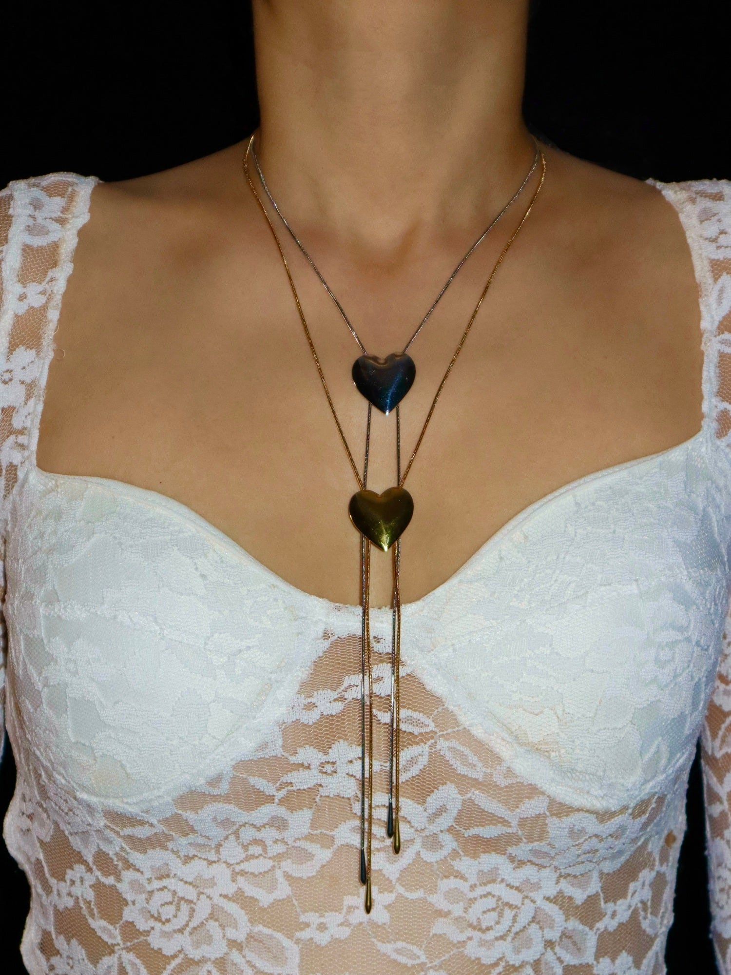 Heart Adjustable Golden Herringbone Long Necklace | Elegant Minimalist Jewelry – Kuri