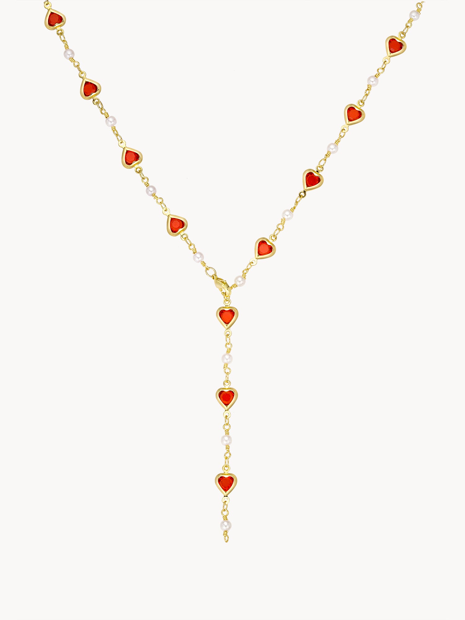Margaret Red Hearts Pearl Necklace