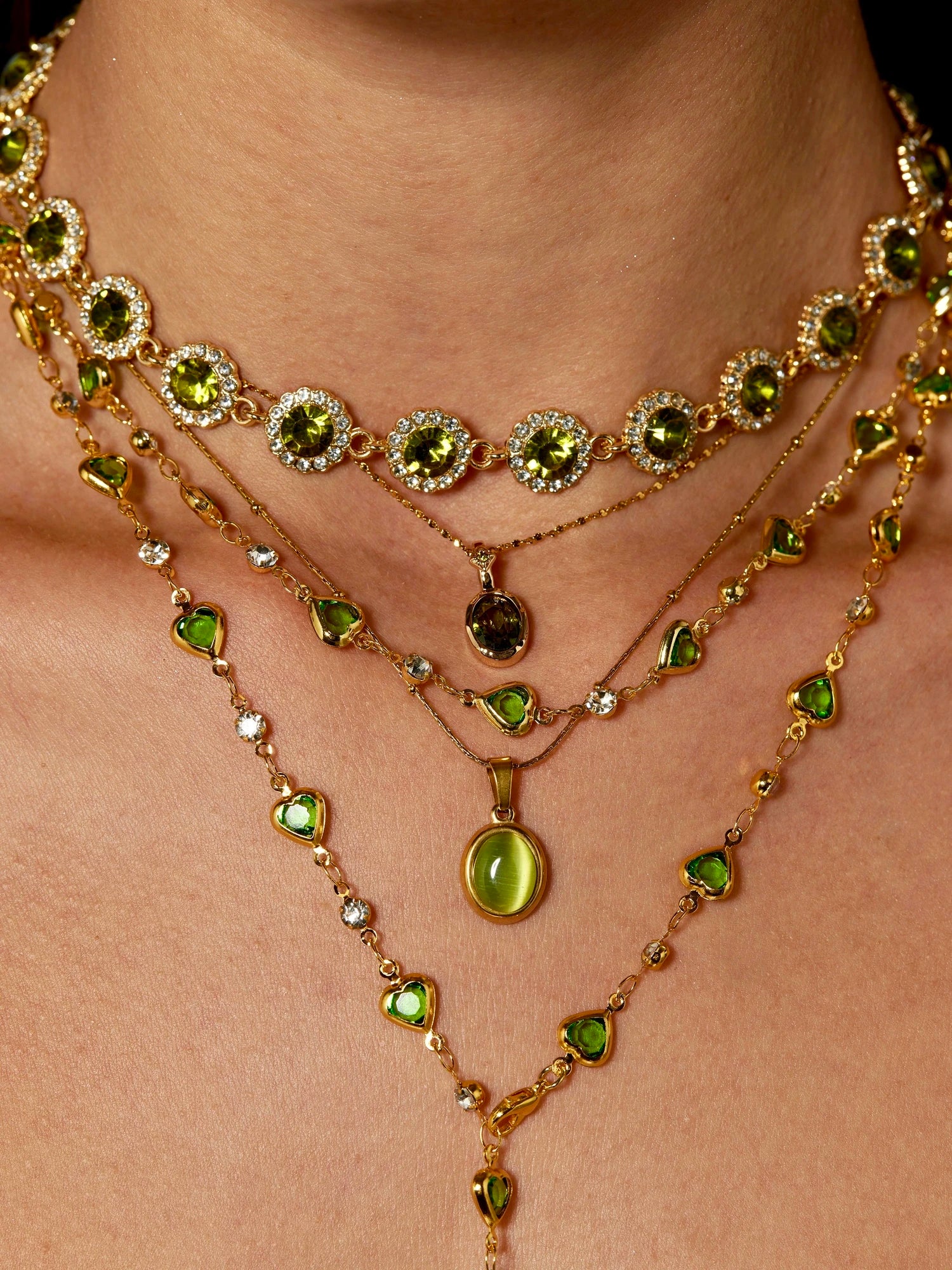 Green Cat's Eye Oval Pendant Necklace