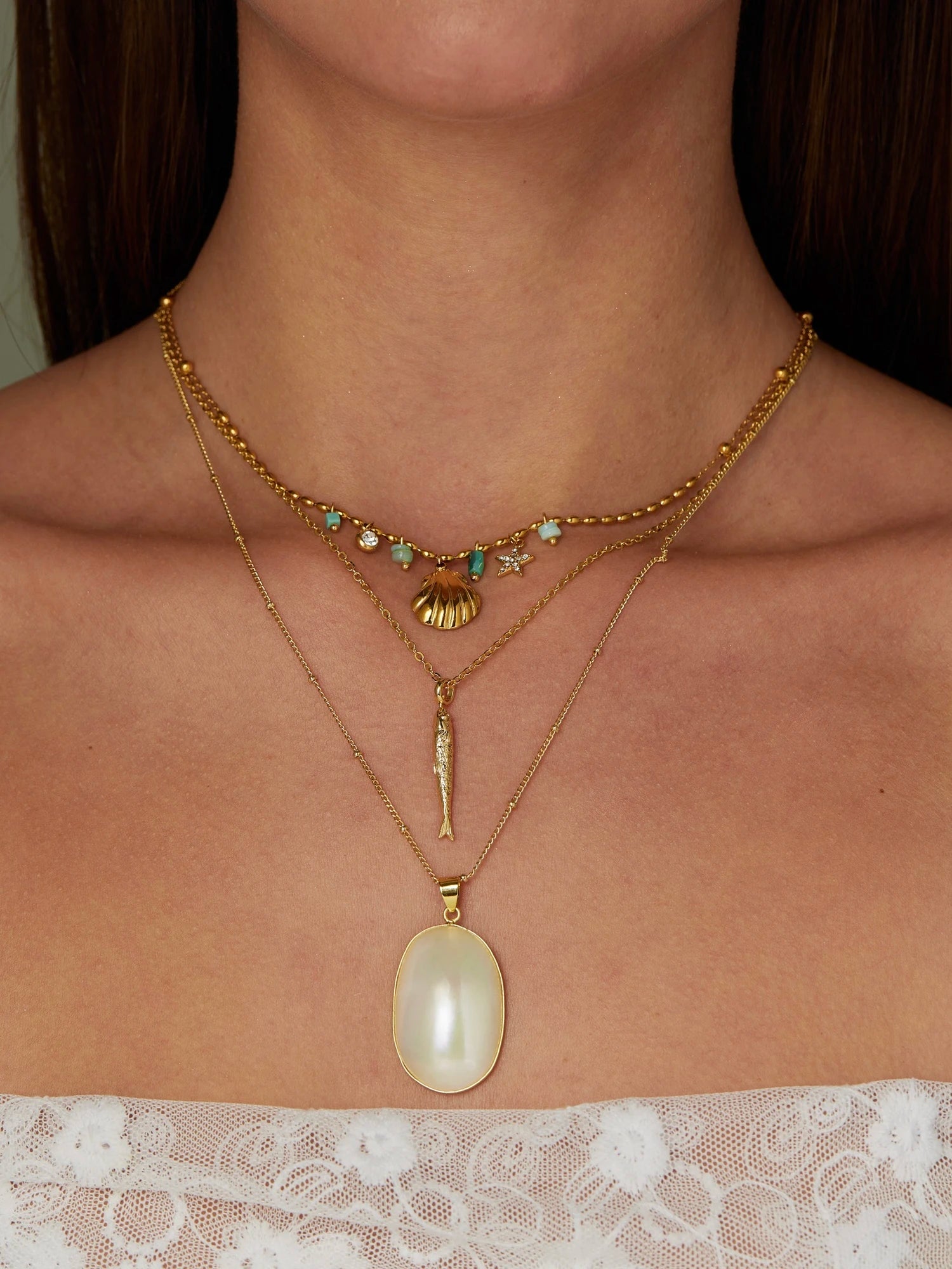 White Large Shell Necklace - Kuri Jewelry