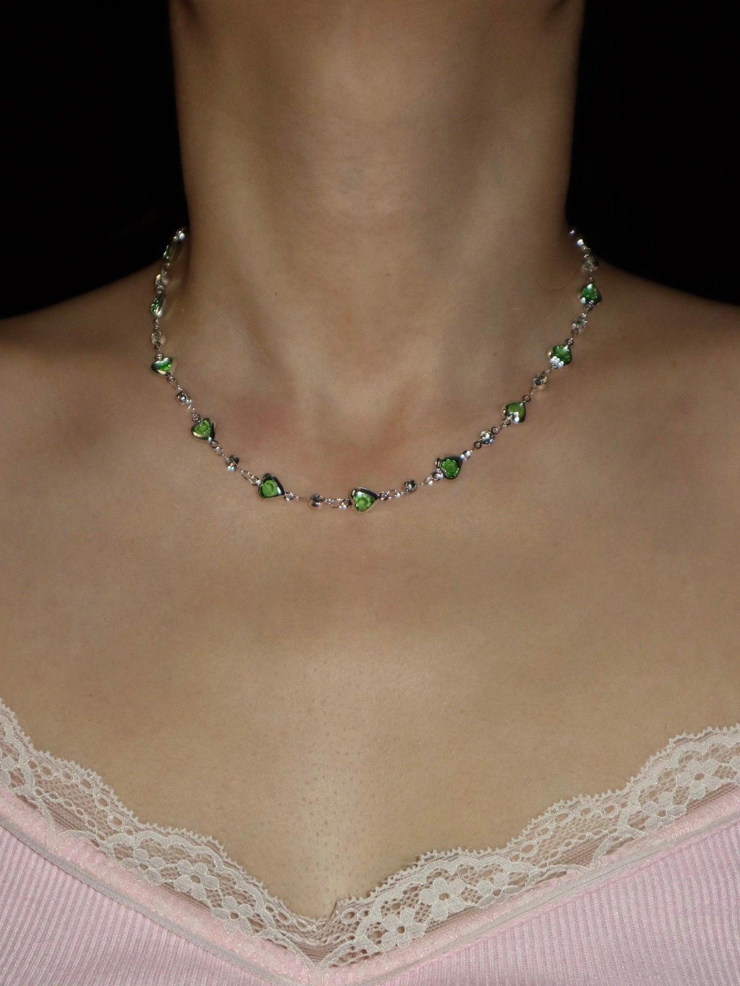 Margaret Green Hearts Chain Necklace
- Kuri Jewelry