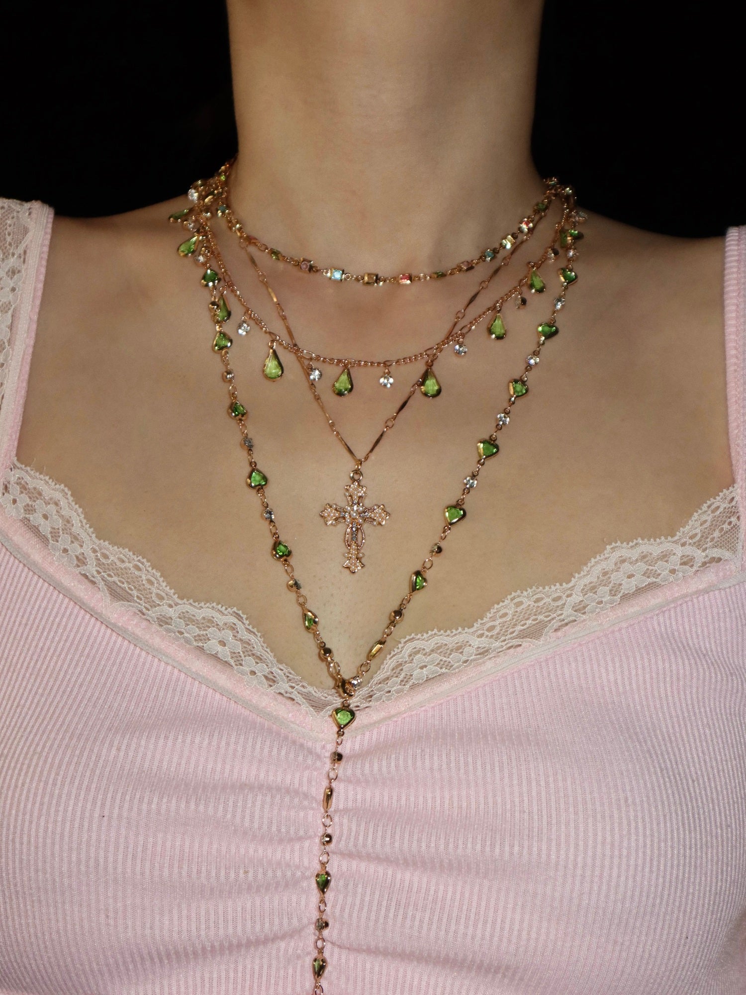 Margaret Green Hearts Long Necklace