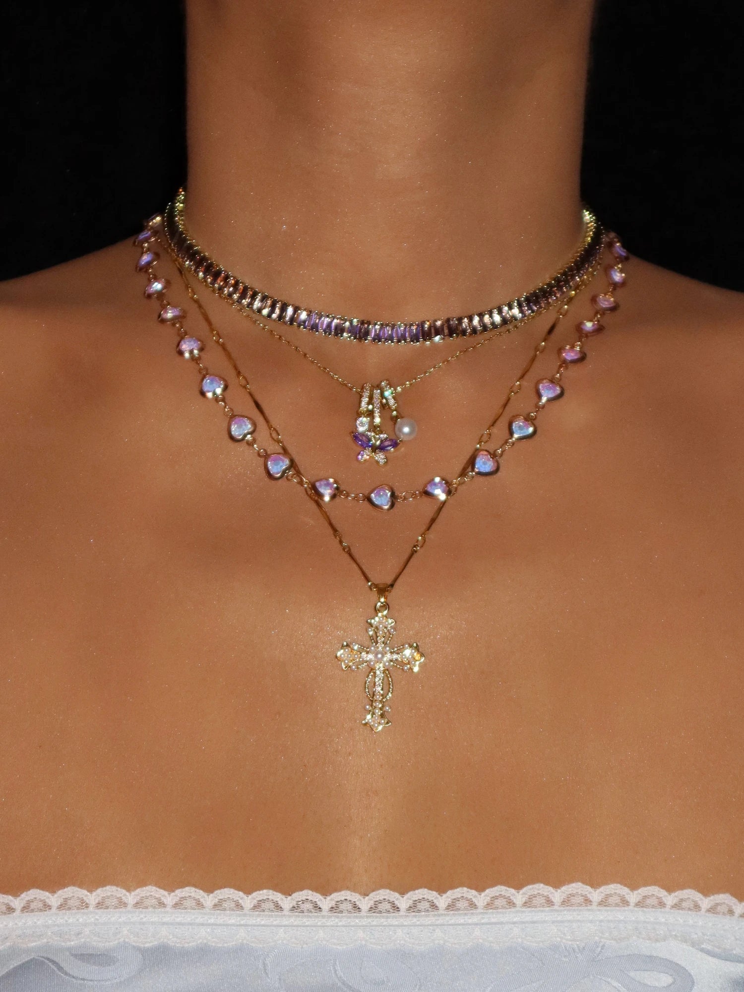 Margaret Purple Hearts Necklace - Kuri Jewelry
