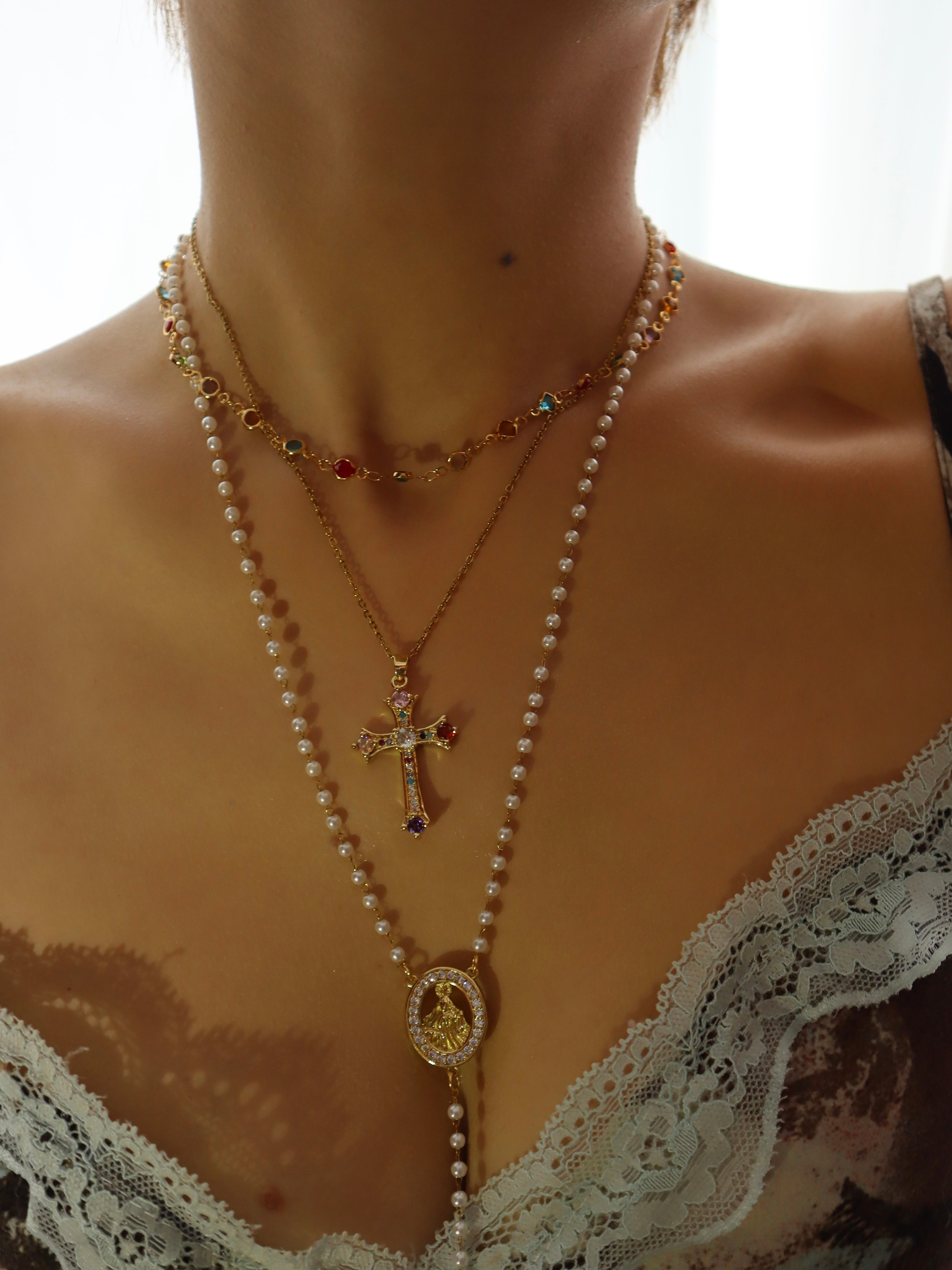 Natasha Colorful Cross Golden Necklace - Kuri Jewelry