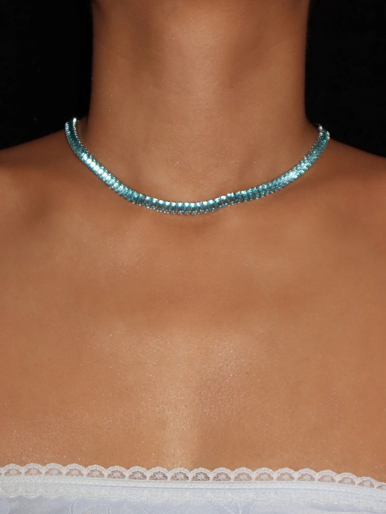 Josie Blue Choker Necklace in Silver - Kuri Jewelry