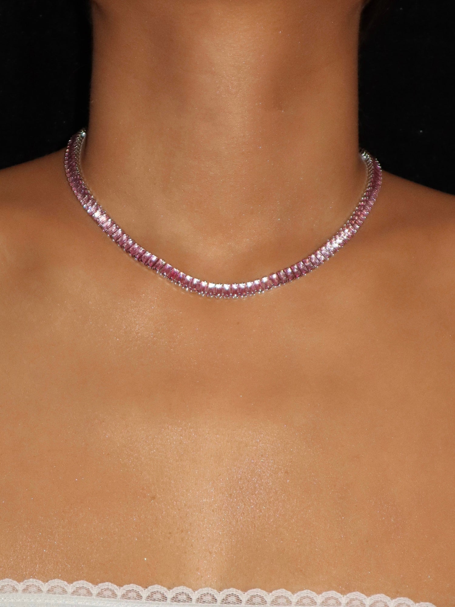 Josie Pink Choker Necklace in Silver - Kuri Jewelry