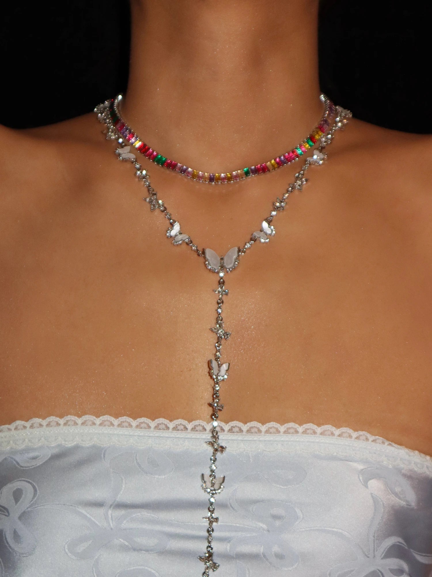 Josie Colorful Choker Necklace in Silver - Kuri Jewelry