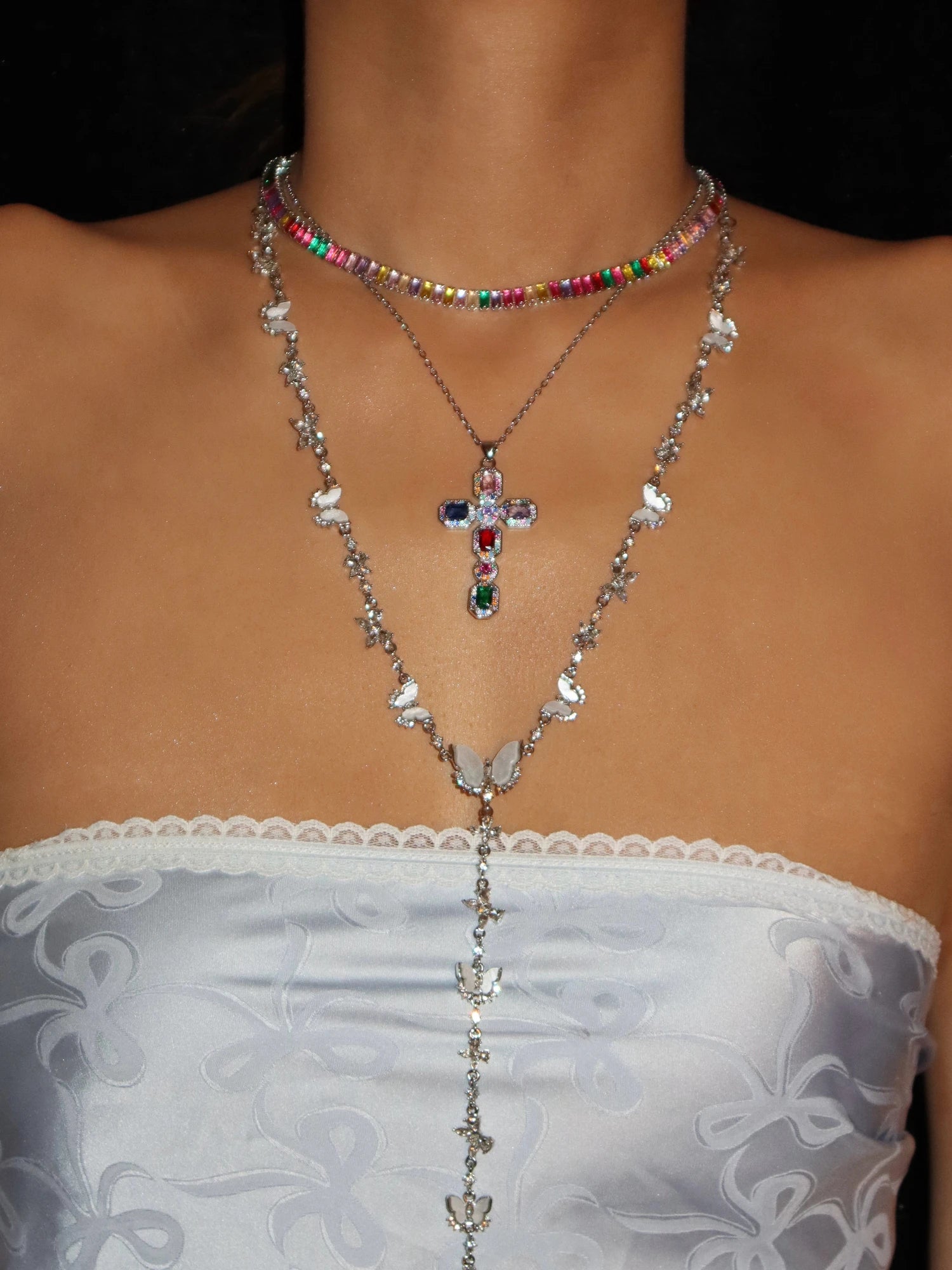 Josie Colorful Choker Necklace in Silver - Kuri Jewelry