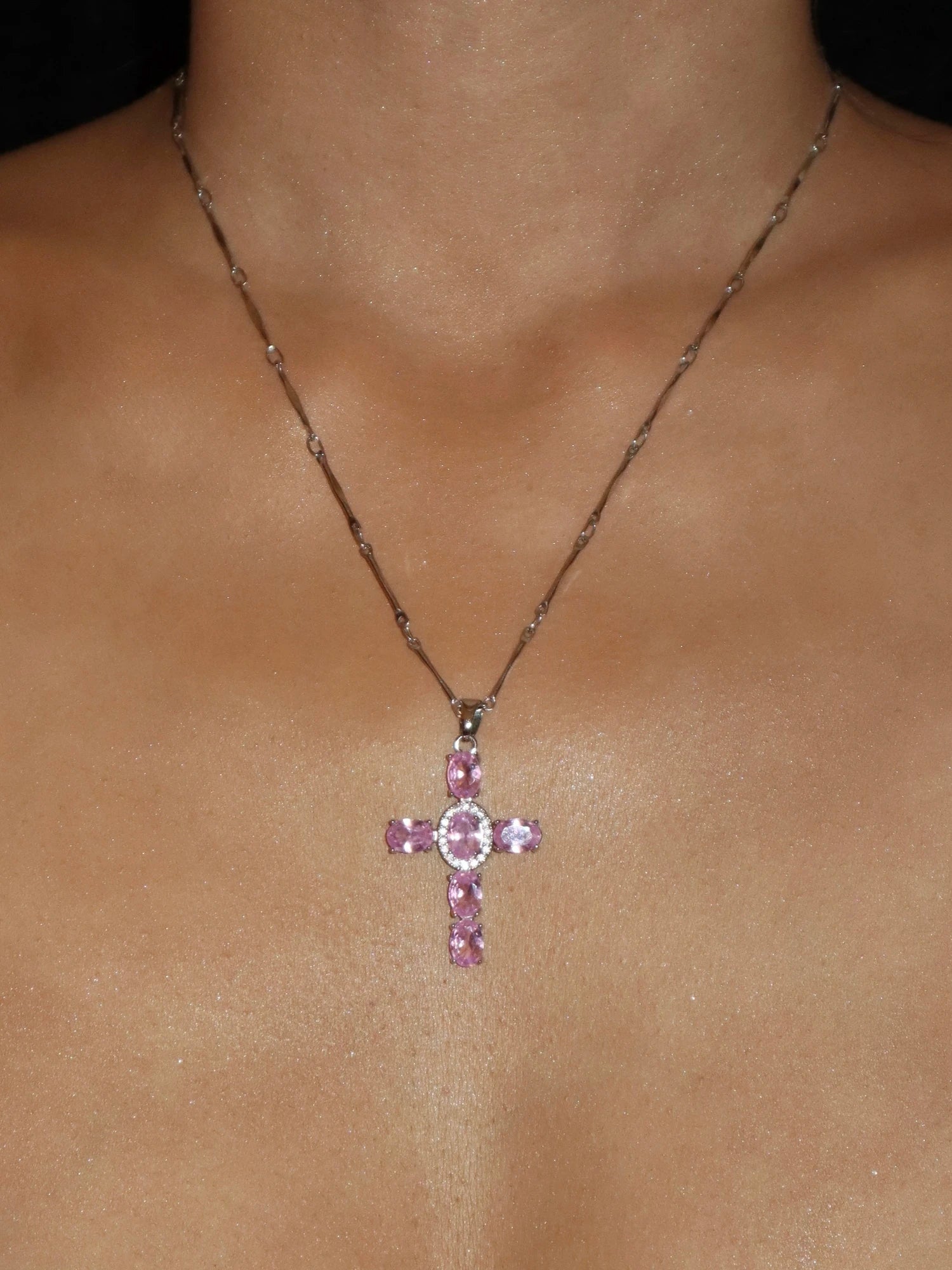 Elvira Pink Cross Silver Necklace - Kuri Jewelry