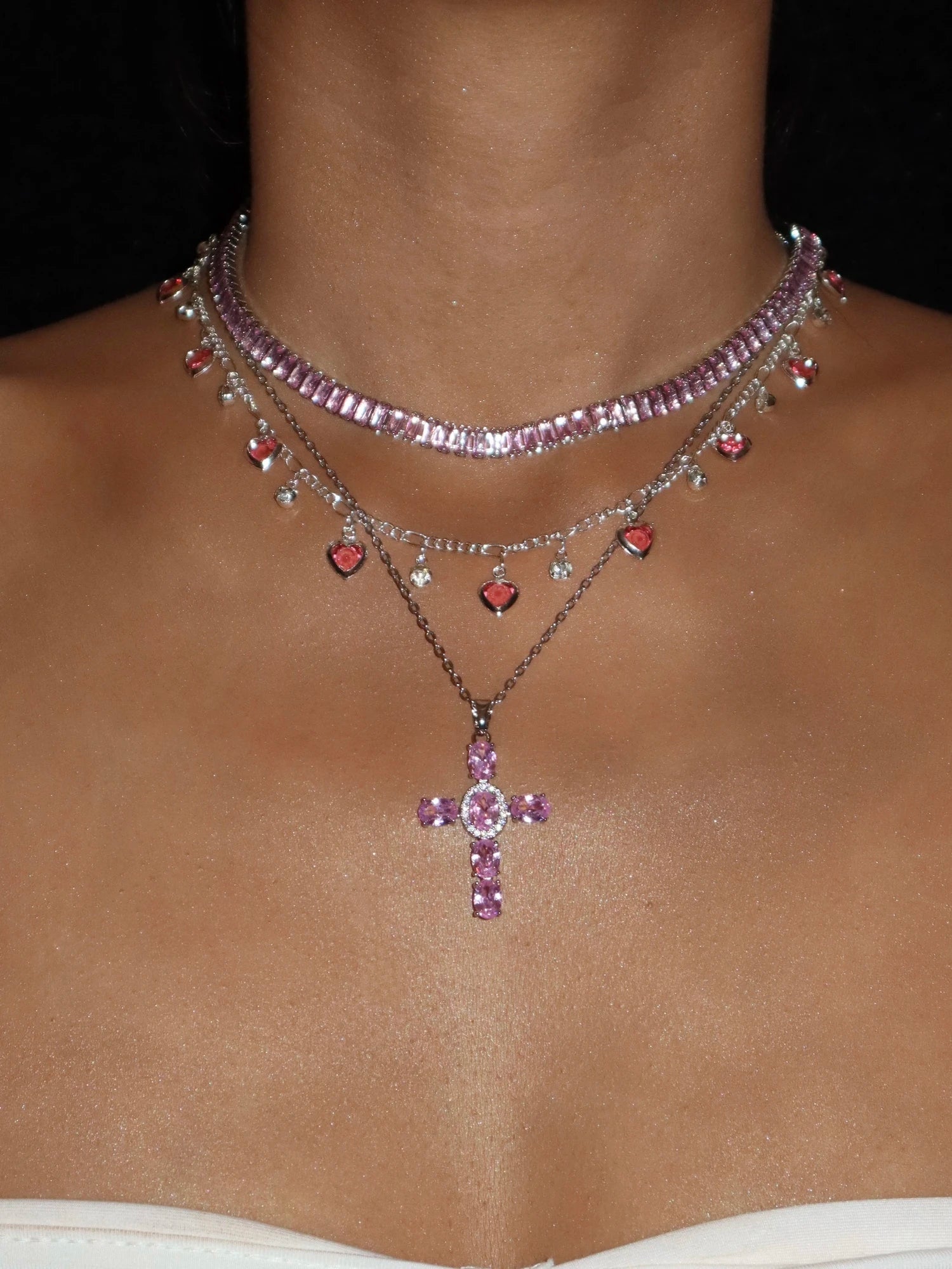 Elvira Pink Cross Silver Necklace