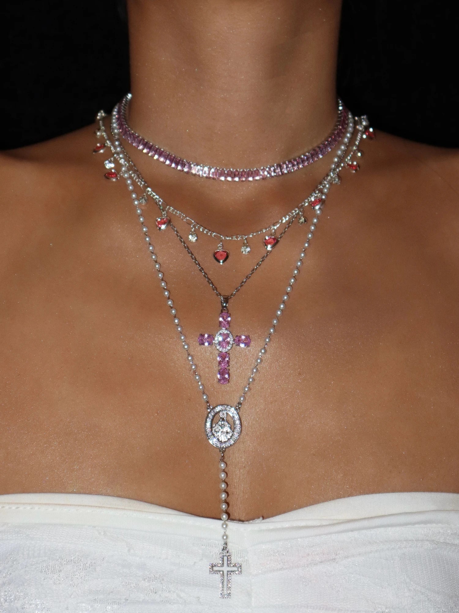 Elvira Pink Cross Silver Necklace - Kuri Jewelry