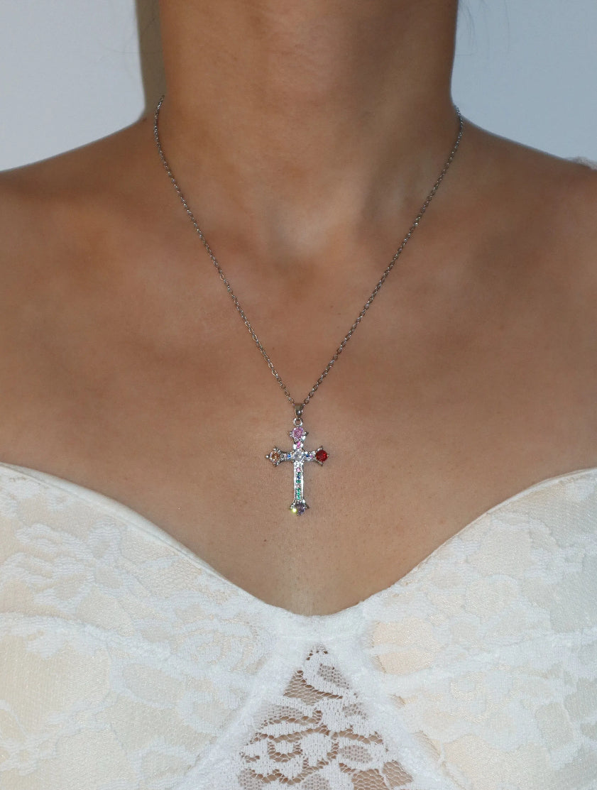 Natasha Colorful Cross Golden Necklace - Kuri Jewelry