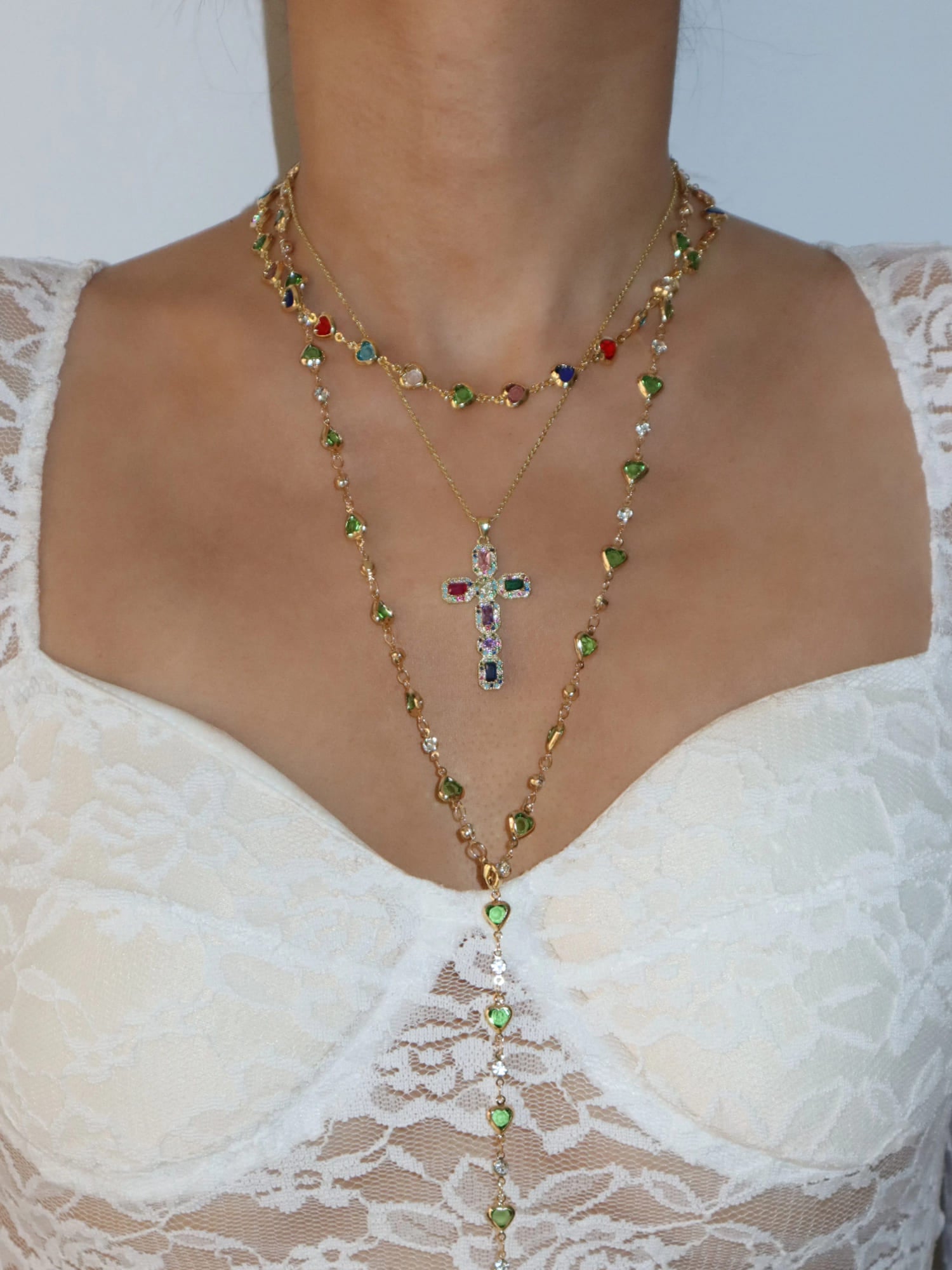 Margaret Green Hearts Long Necklace - Kuri Jewelry