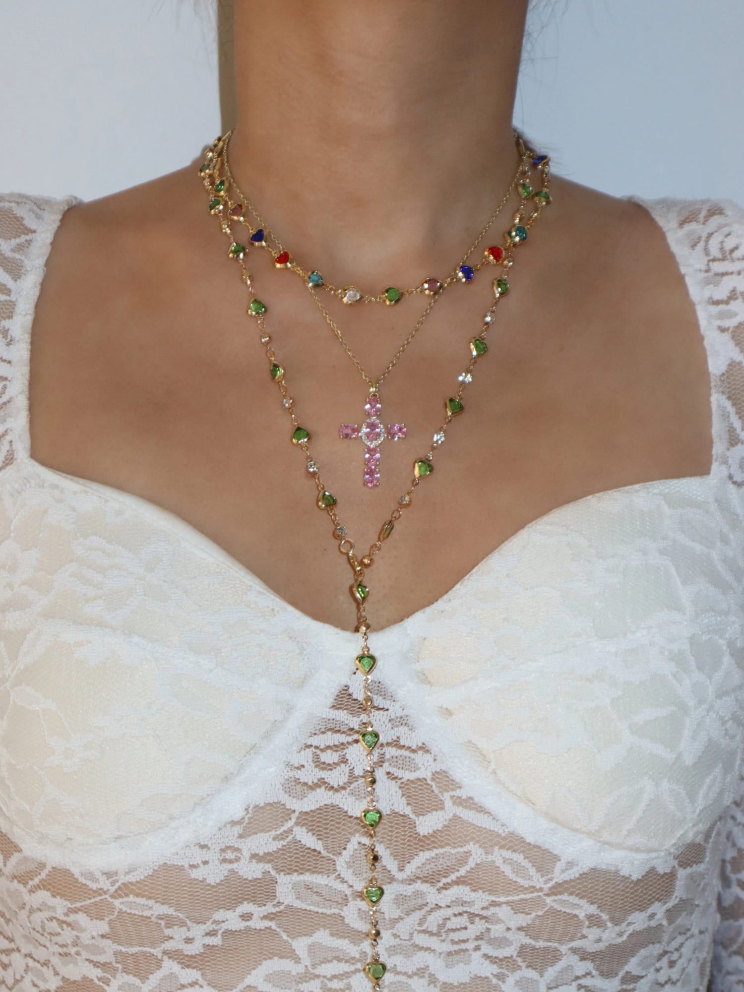 Margaret Green Hearts Long Necklace - Kuri Jewelry