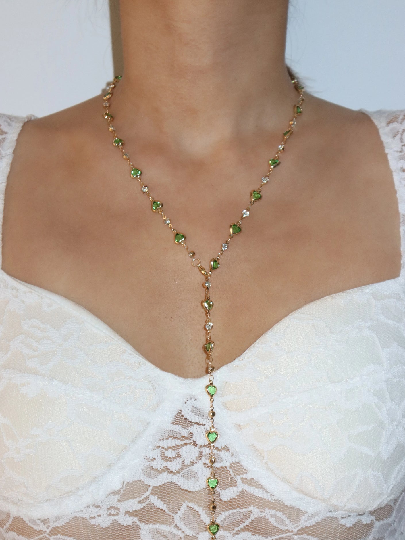 Margaret Green Hearts Long Necklace