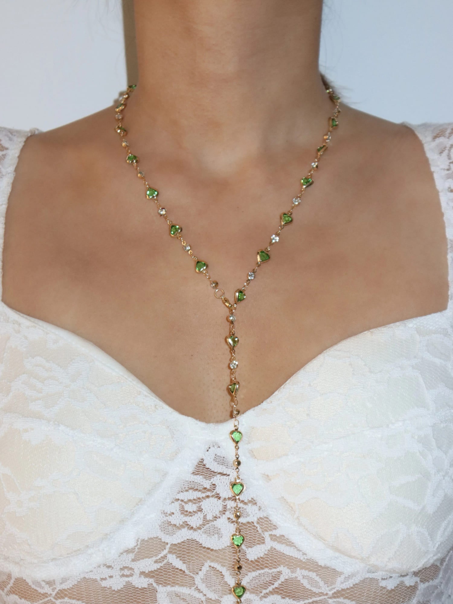 Margaret Green Hearts Long Necklace - Kuri Jewelry