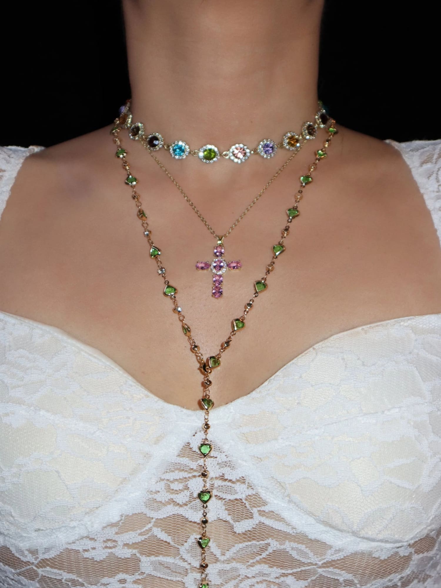 Margaret Green Hearts Long Necklace - Kuri Jewelry