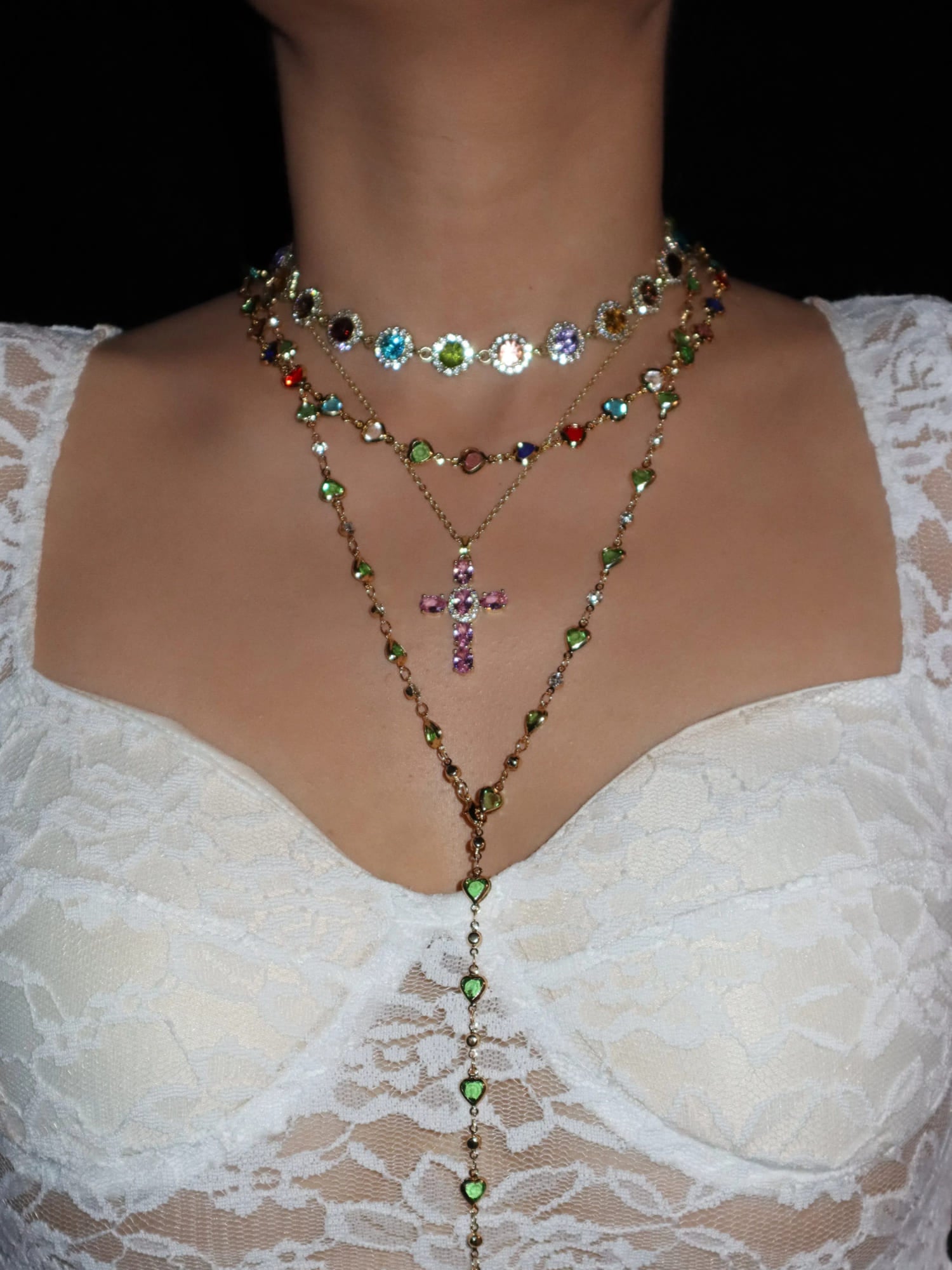 Margaret Green Hearts Long Necklace - Kuri Jewelry