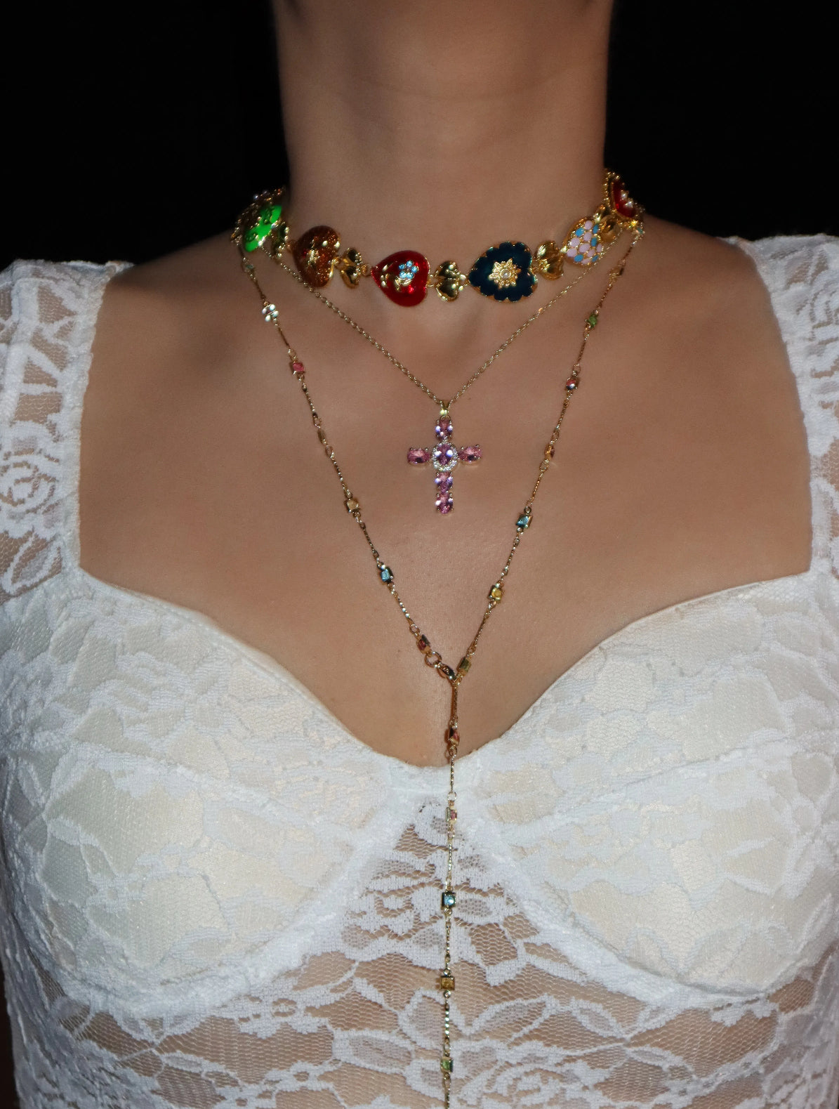 Elvira Pink Cross Necklace - Kuri Jewelry